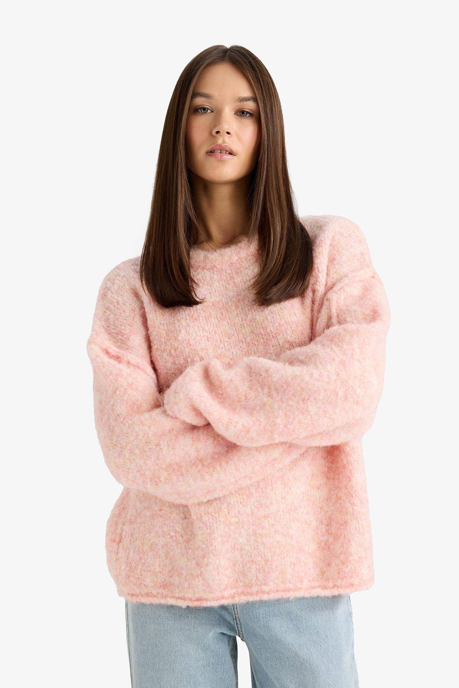 Yün Karışımlı Bisiklet Yaka Oversize Fit Triko Kazak