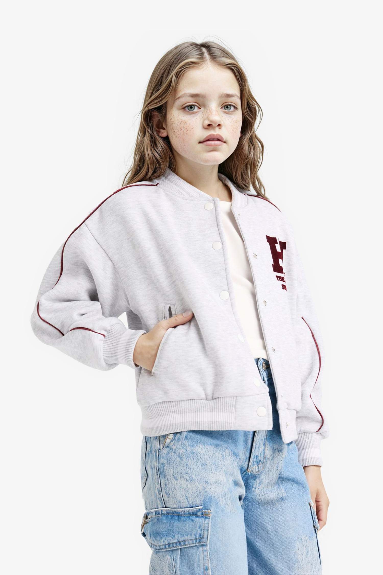 سترة بطبعة شعار قماش سميك اوفر سايز بومبر