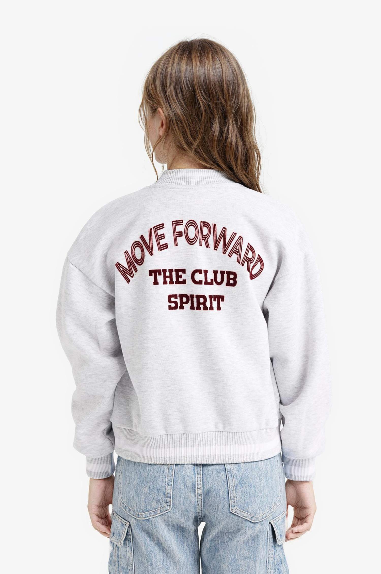 Kız Çocuk Kolej Yaka Sırt Baskılı Bomber Ceket