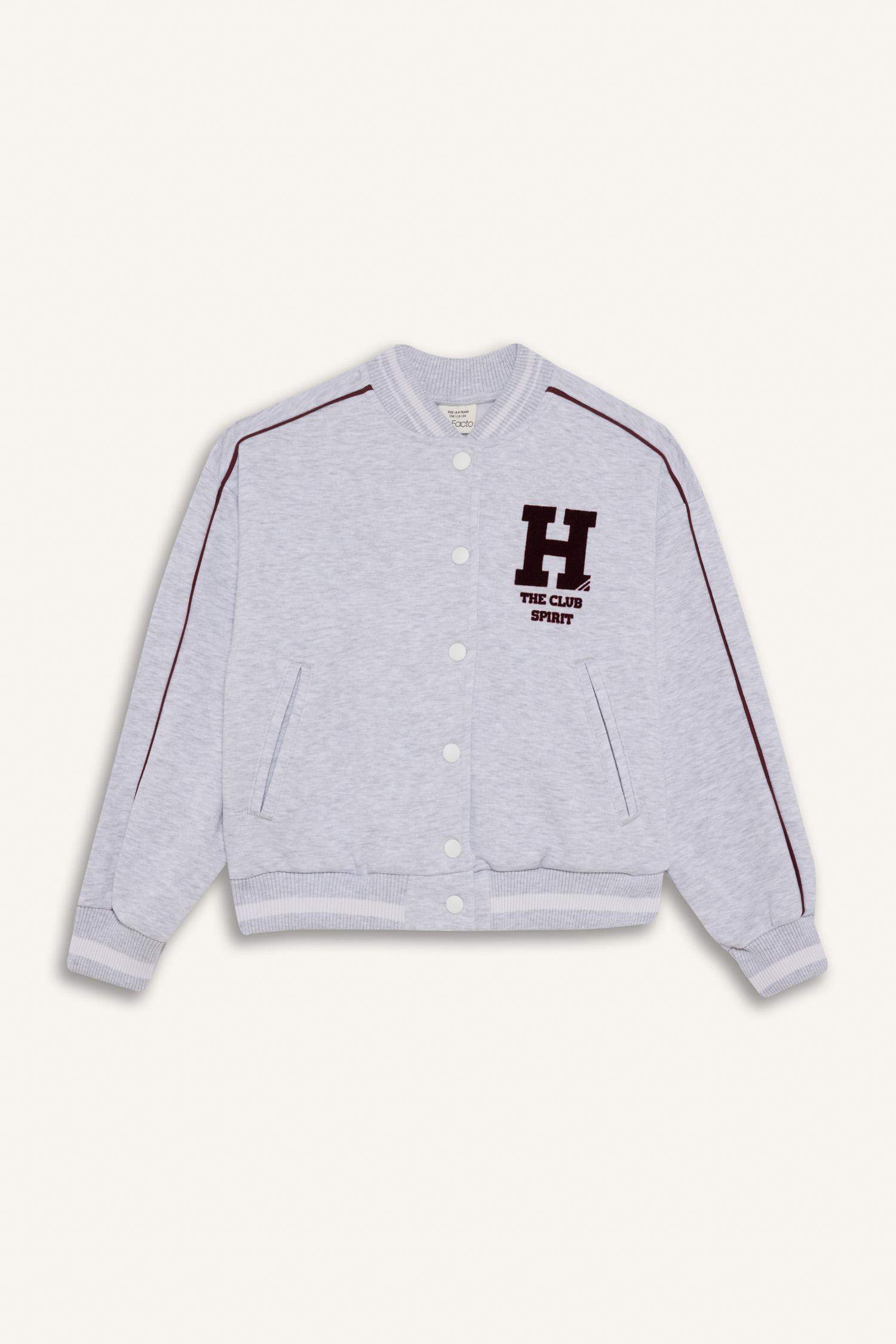 Kız Çocuk Kolej Yaka Sırt Baskılı Bomber Ceket