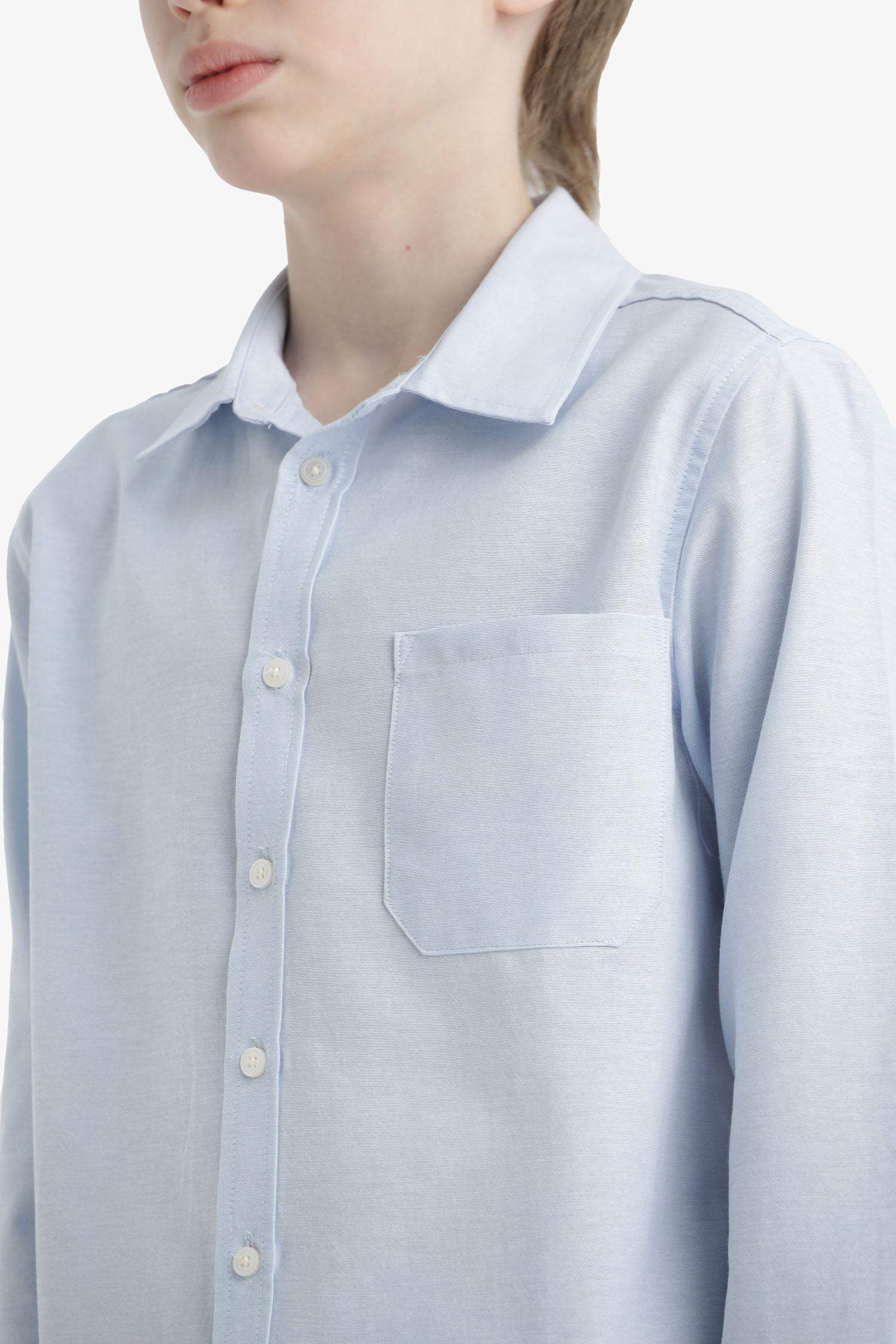 قميص بولو ولادي كم طويل أوكسفورد قصة عادية