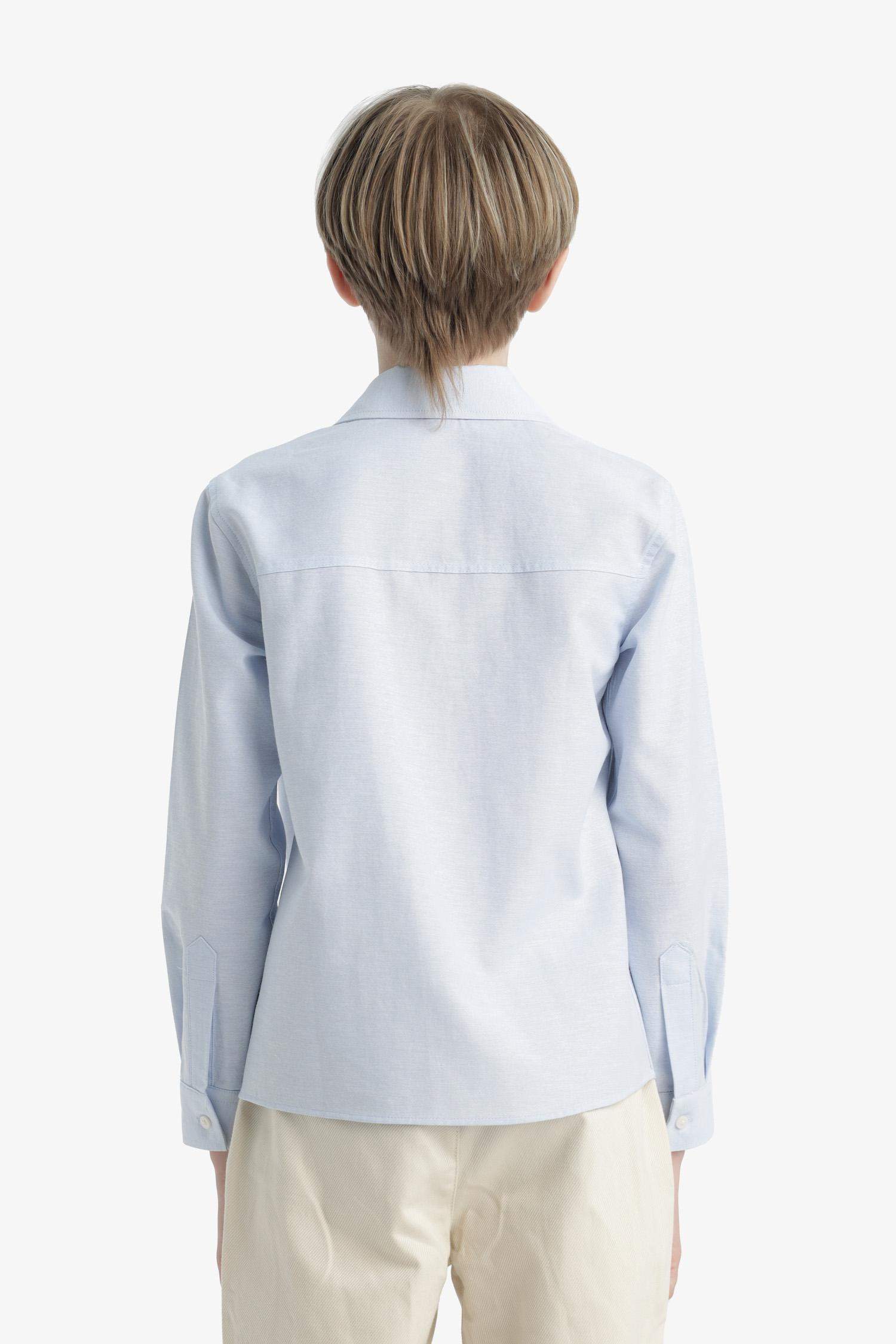 قميص بولو ولادي كم طويل أوكسفورد قصة عادية