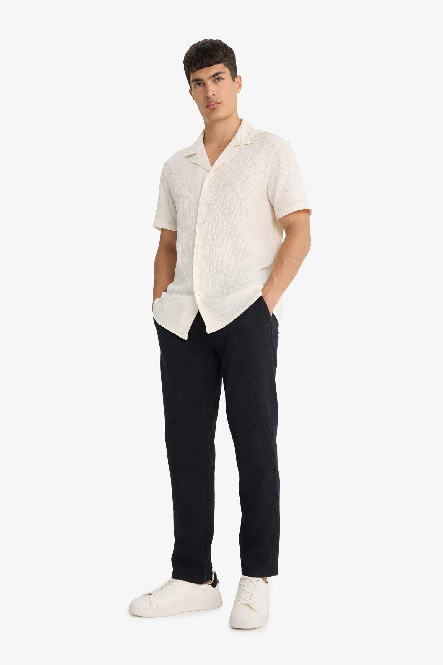 Jogger Fit Beli Bağcıklı Lastikli Cepli Pamuklu Dokulu Pantolon