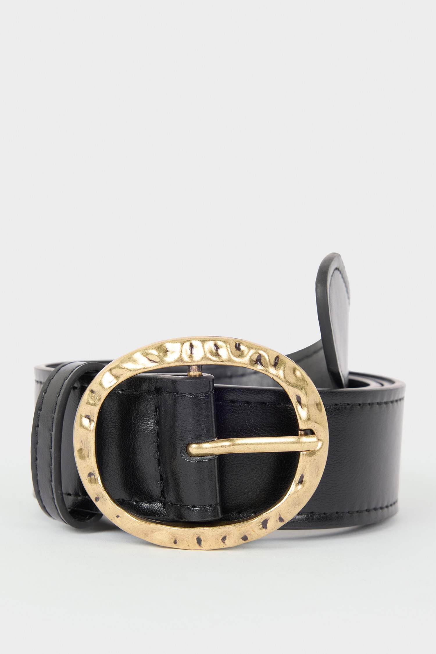 Woman Big Clasp Faux Leather Jean Belt