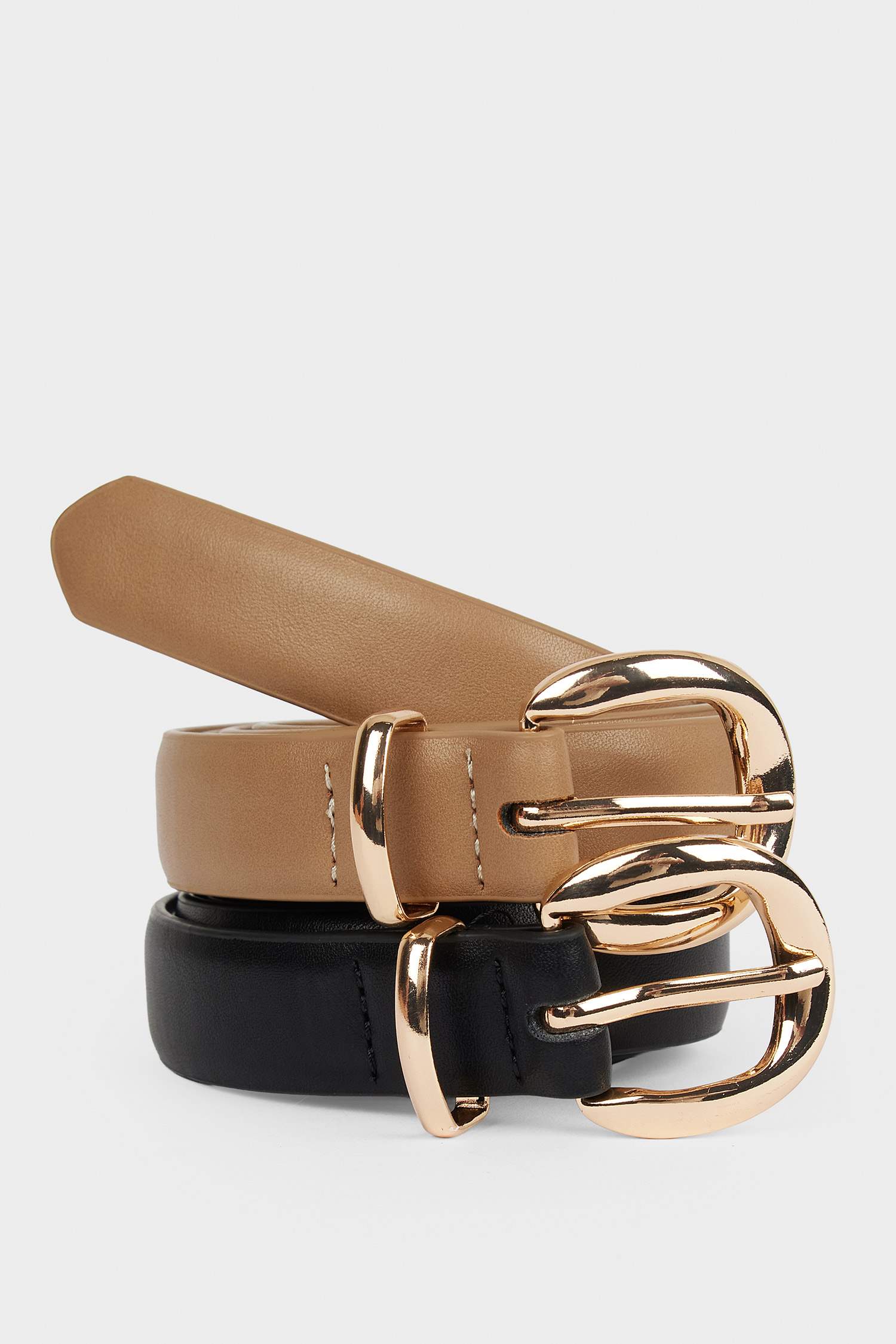 Kadın Oval Toka Suni Deri 2'li Günlük Kemer