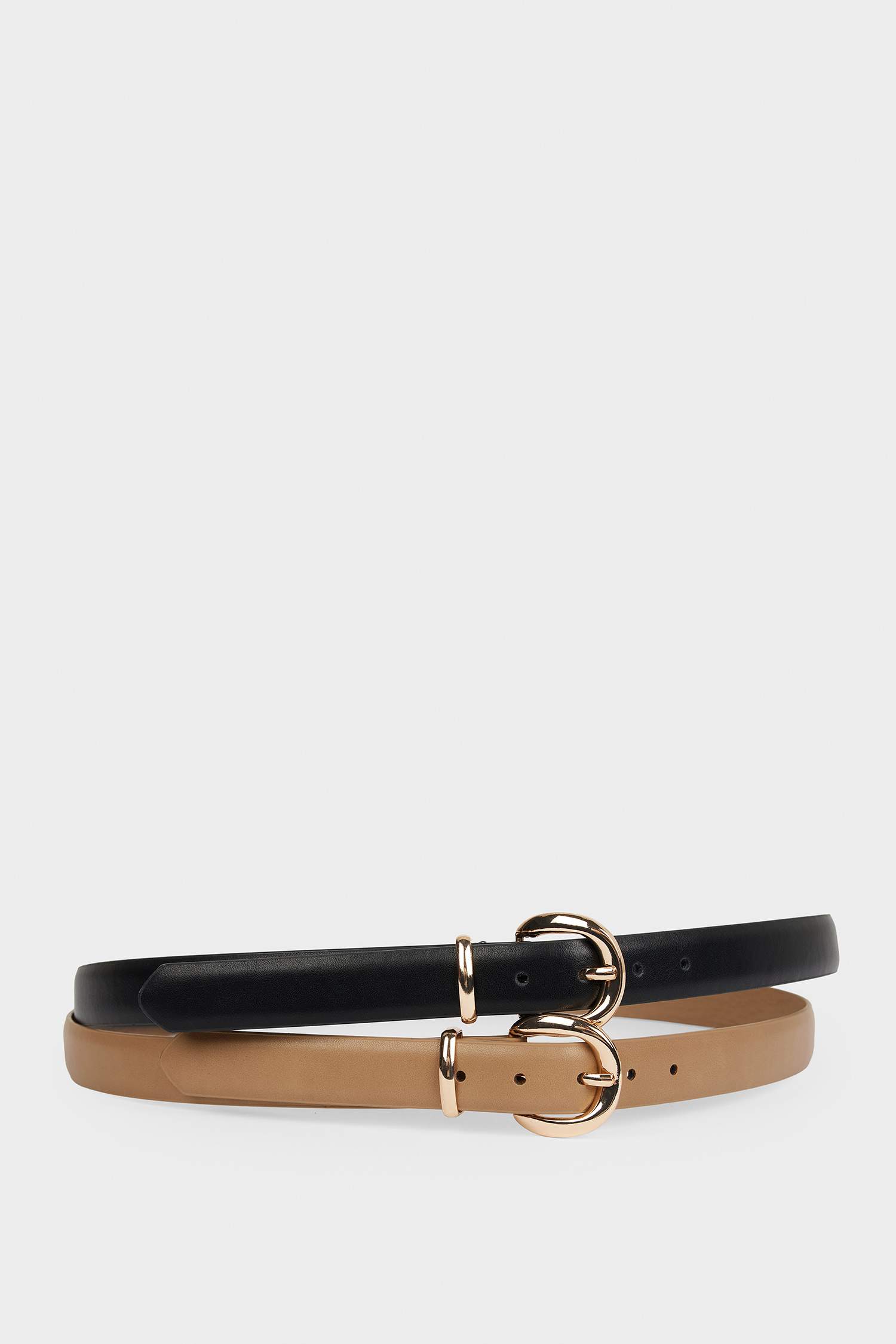 Kadın Oval Toka Suni Deri 2'li Günlük Kemer