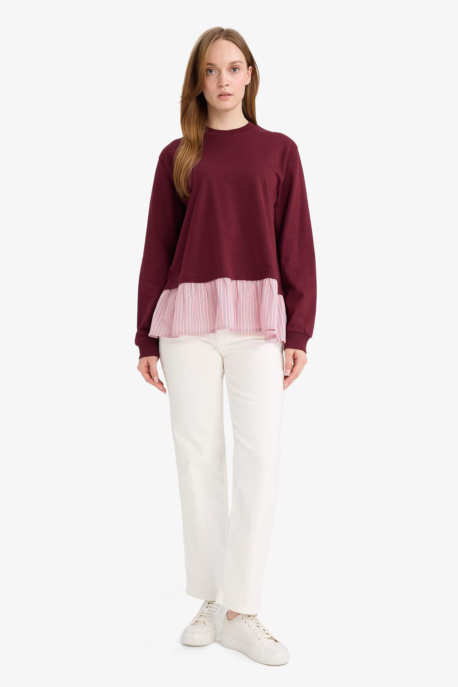 Regular Fit Thin Sweatshirt Fabric Crew Neck Sweat Tunic