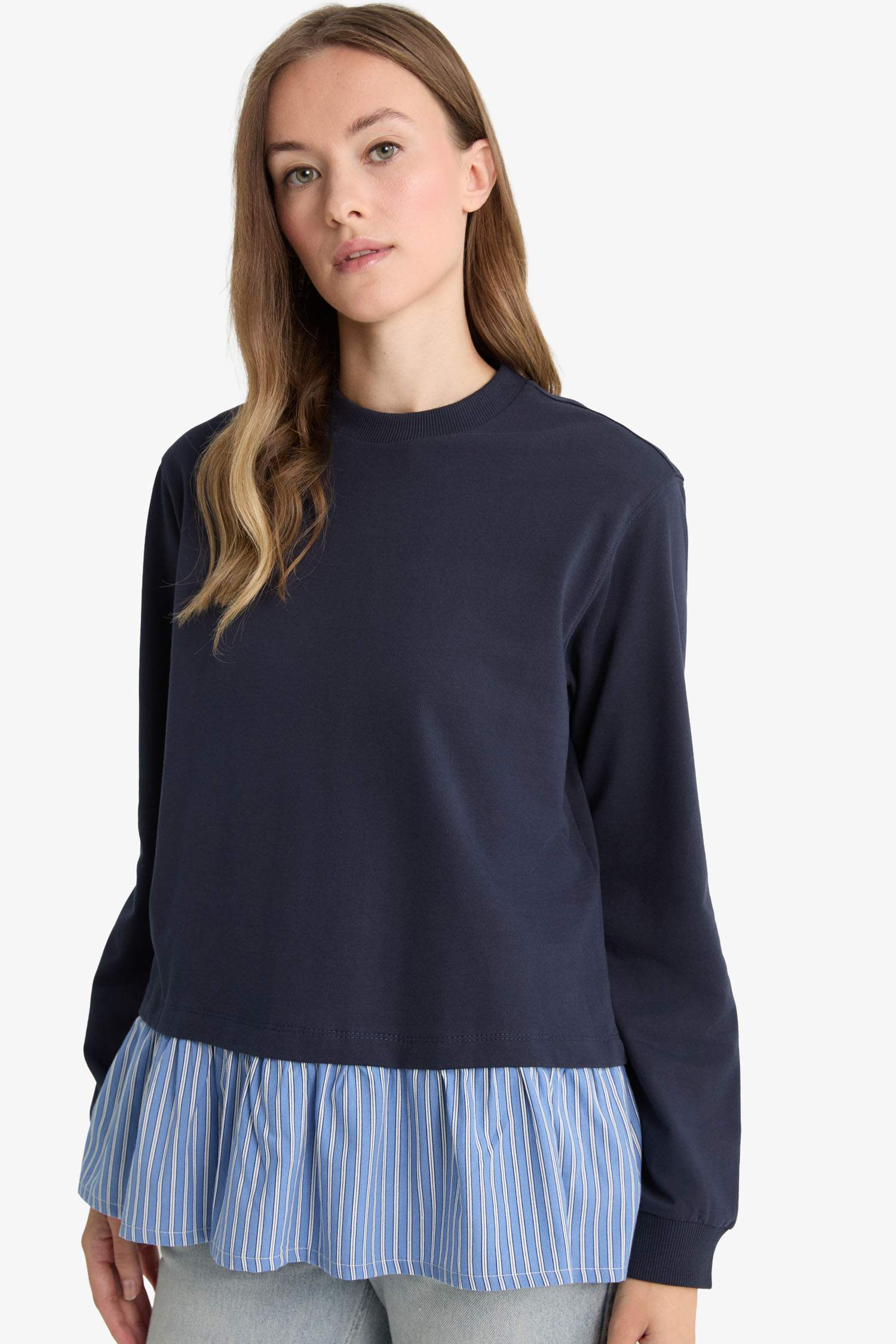 Regular Fit Thin Sweatshirt Fabric Crew Neck Sweat Tunic