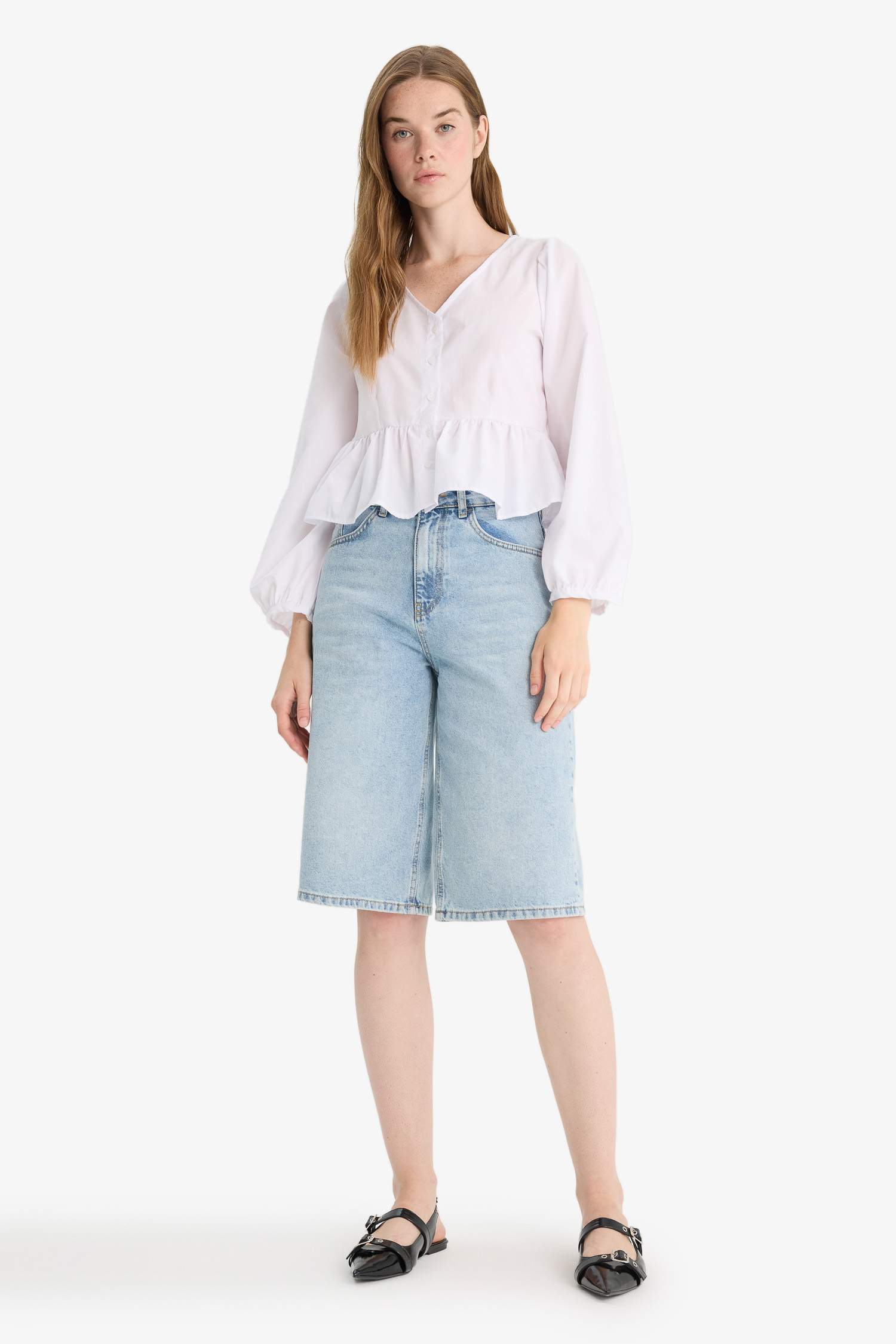 Regular Fit V-Neck Long Sleeve Blouse