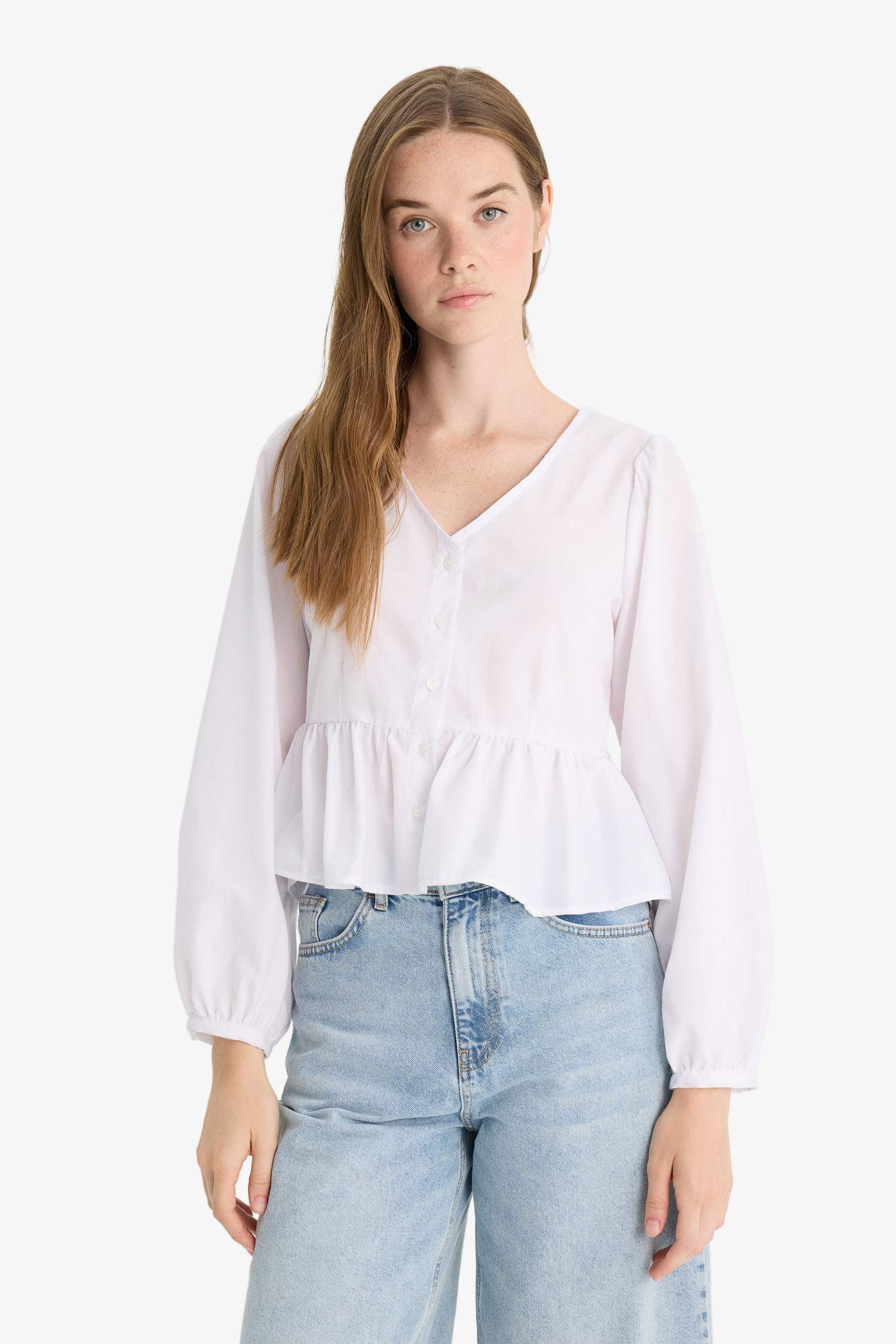 Regular Fit V-Neck Long Sleeve Blouse