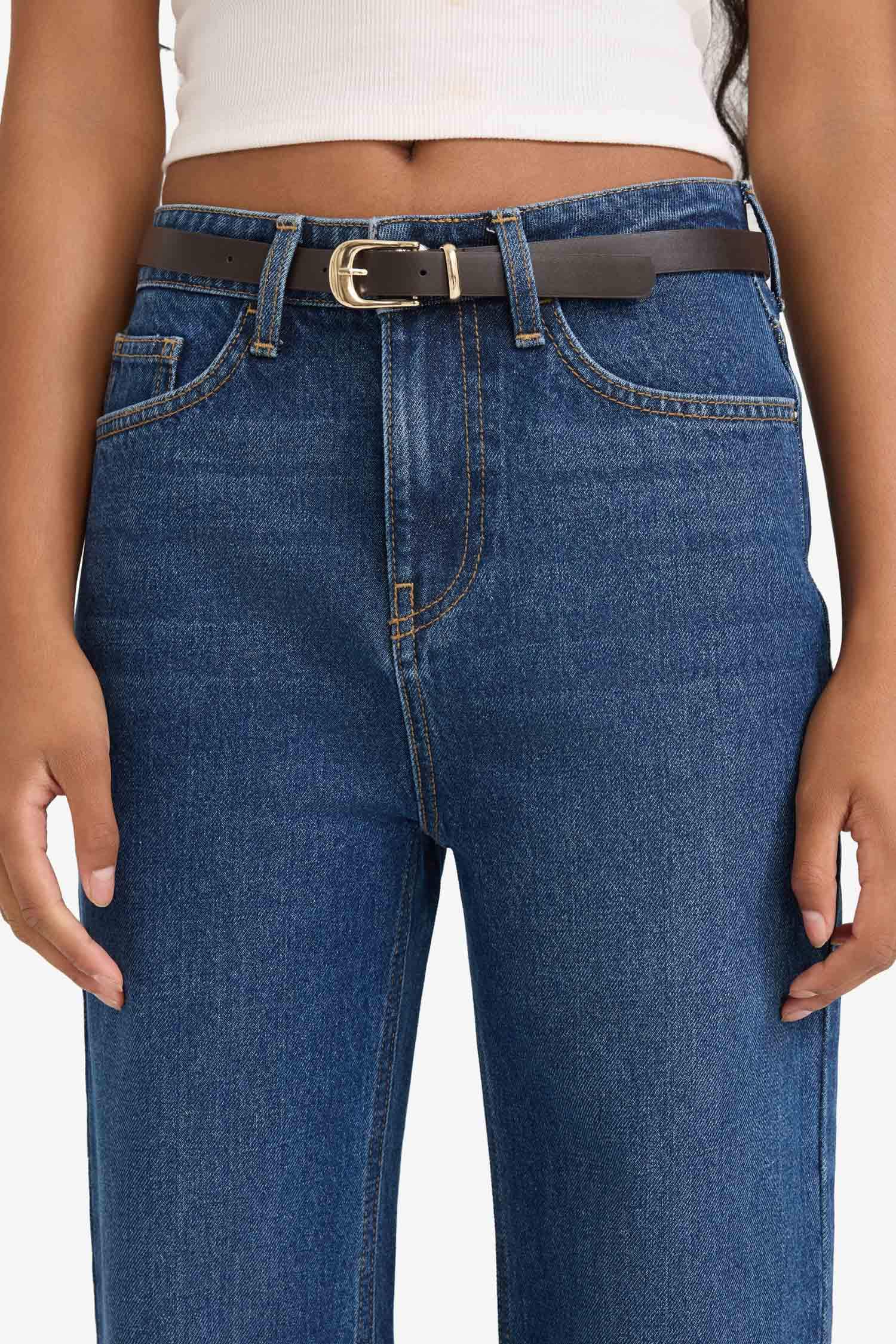 Straight Fit Yüksek Bel Düz Paça Uzun Jean Pantolon