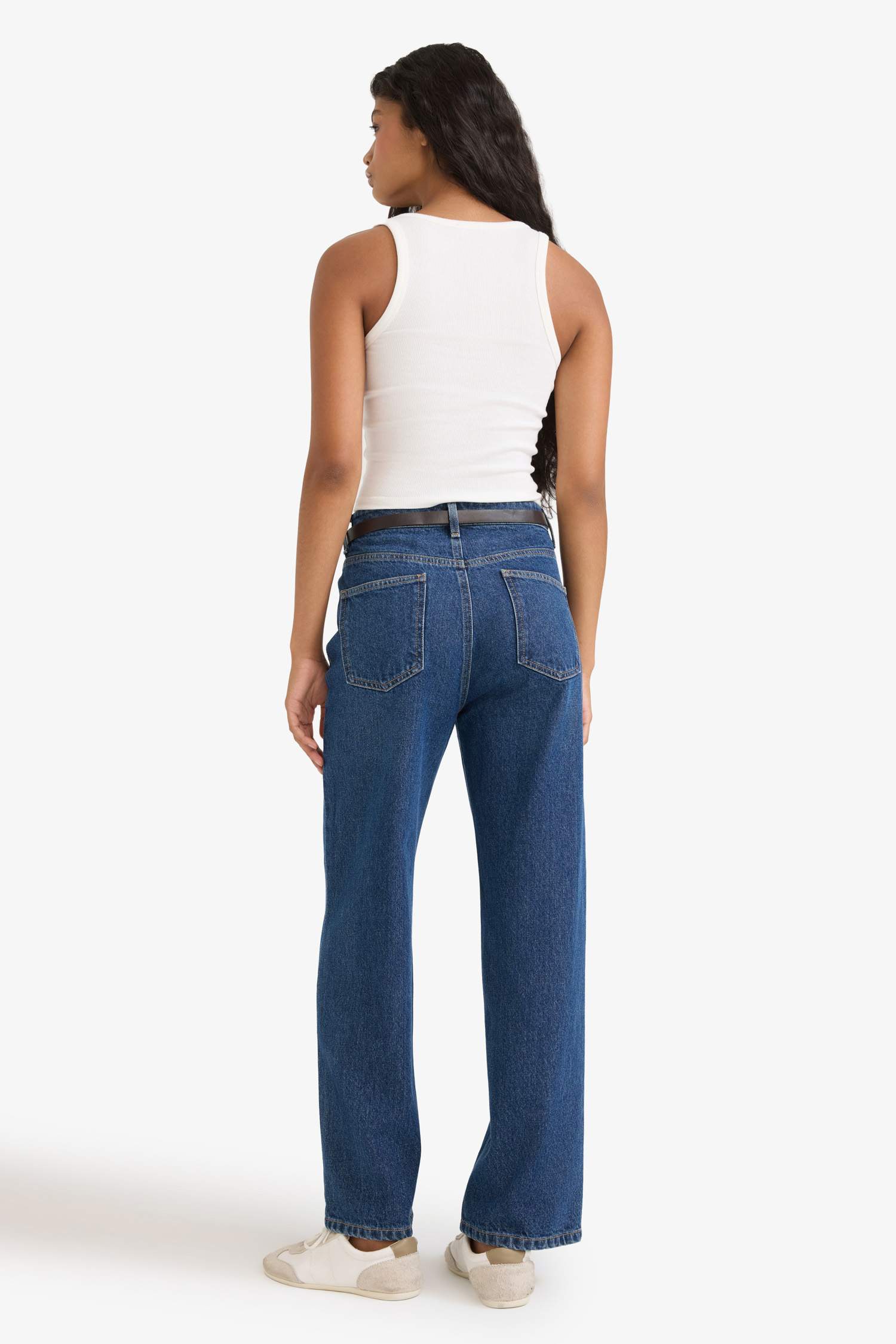 Straight Fit Yüksek Bel Düz Paça Uzun Jean Pantolon