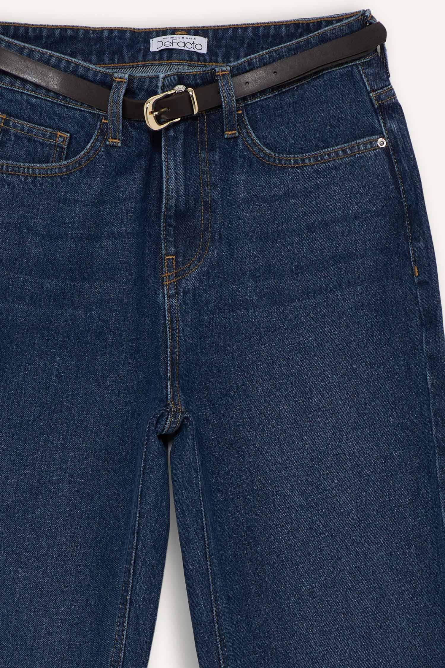 Straight Fit Yüksek Bel Düz Paça Uzun Jean Pantolon