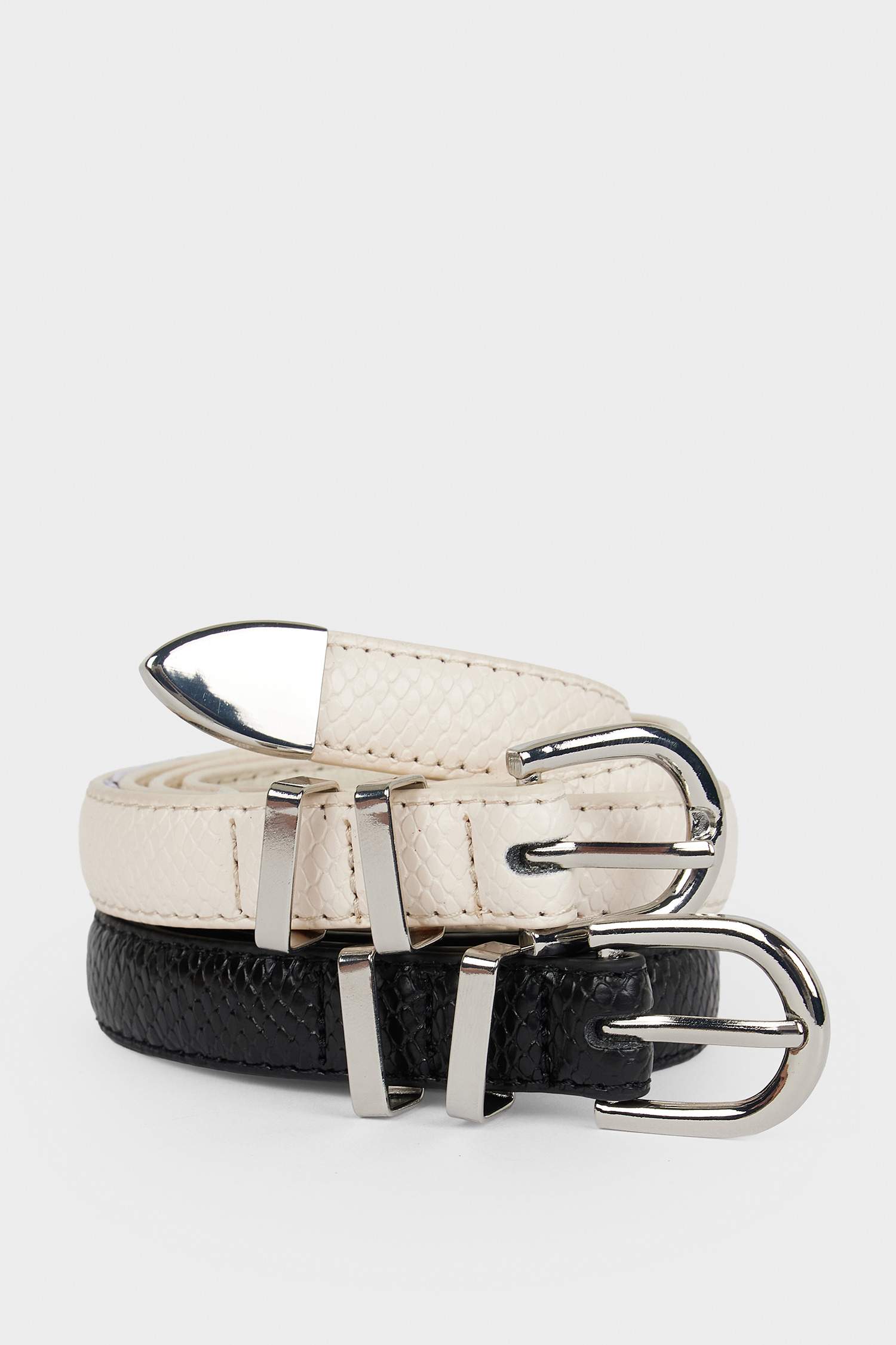 Kadın Oval Toka Suni Deri 2'li Günlük Kemer