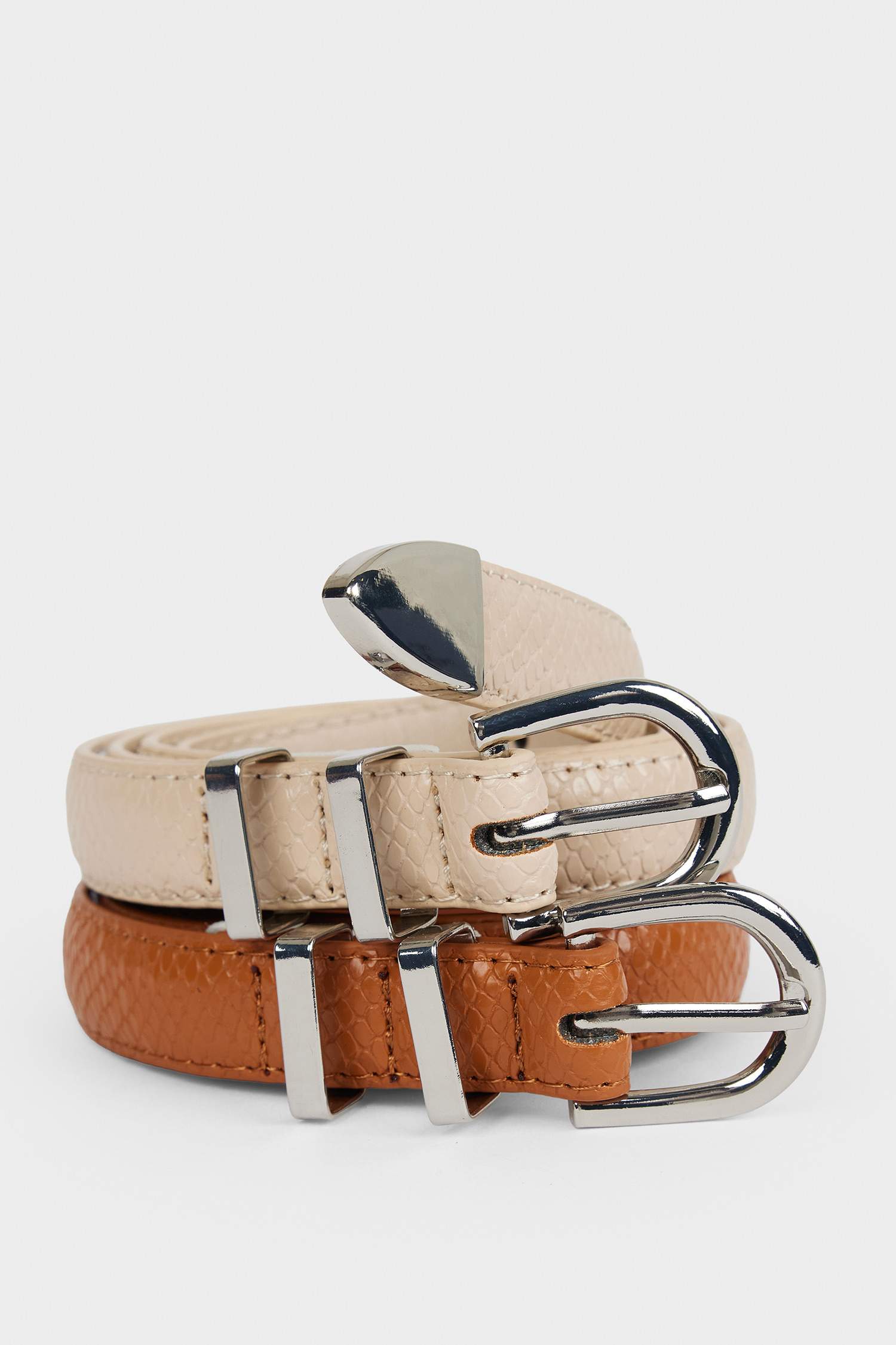 Kadın Oval Toka Suni Deri 2'li Günlük Kemer