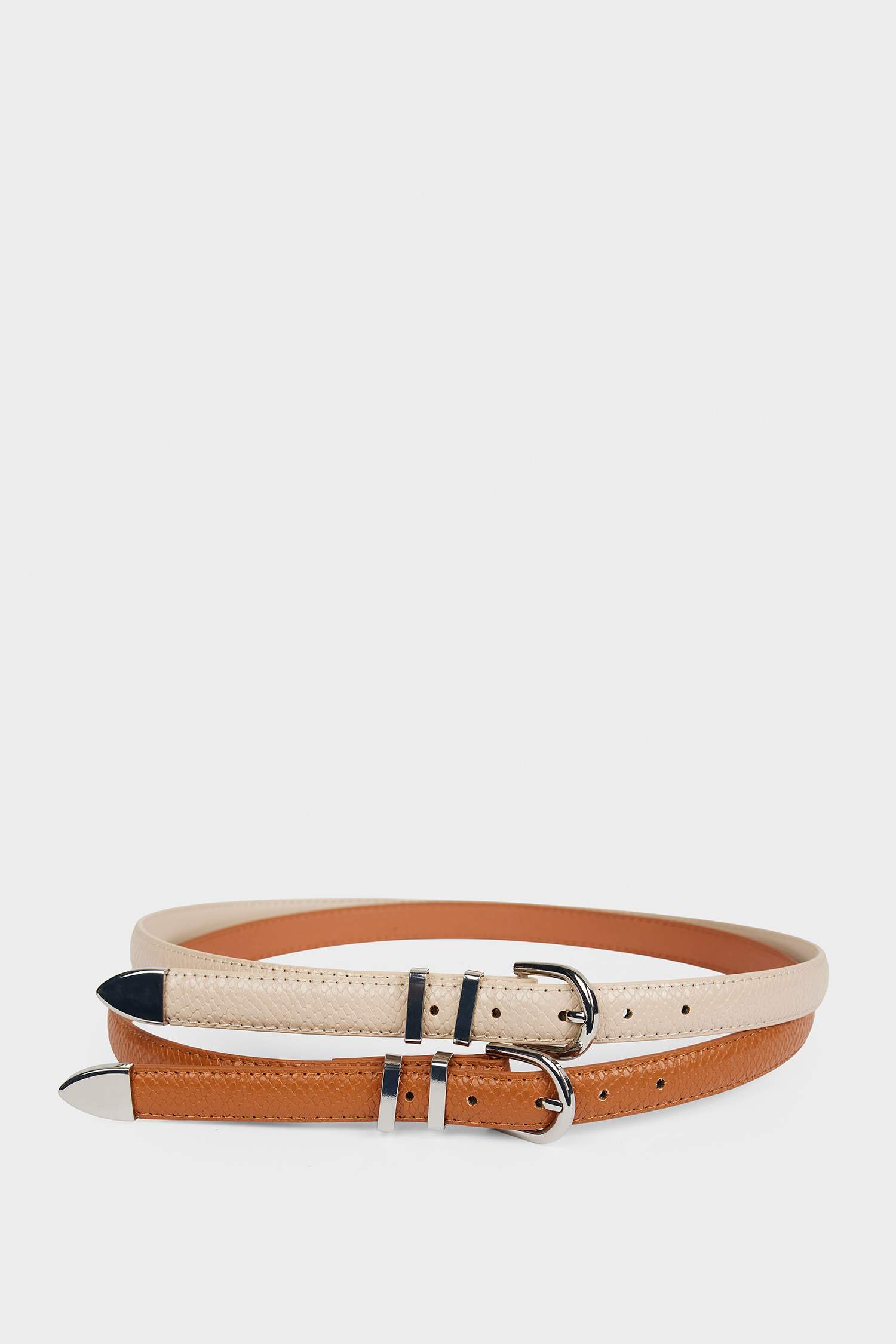 Kadın Oval Toka Suni Deri 2'li Günlük Kemer