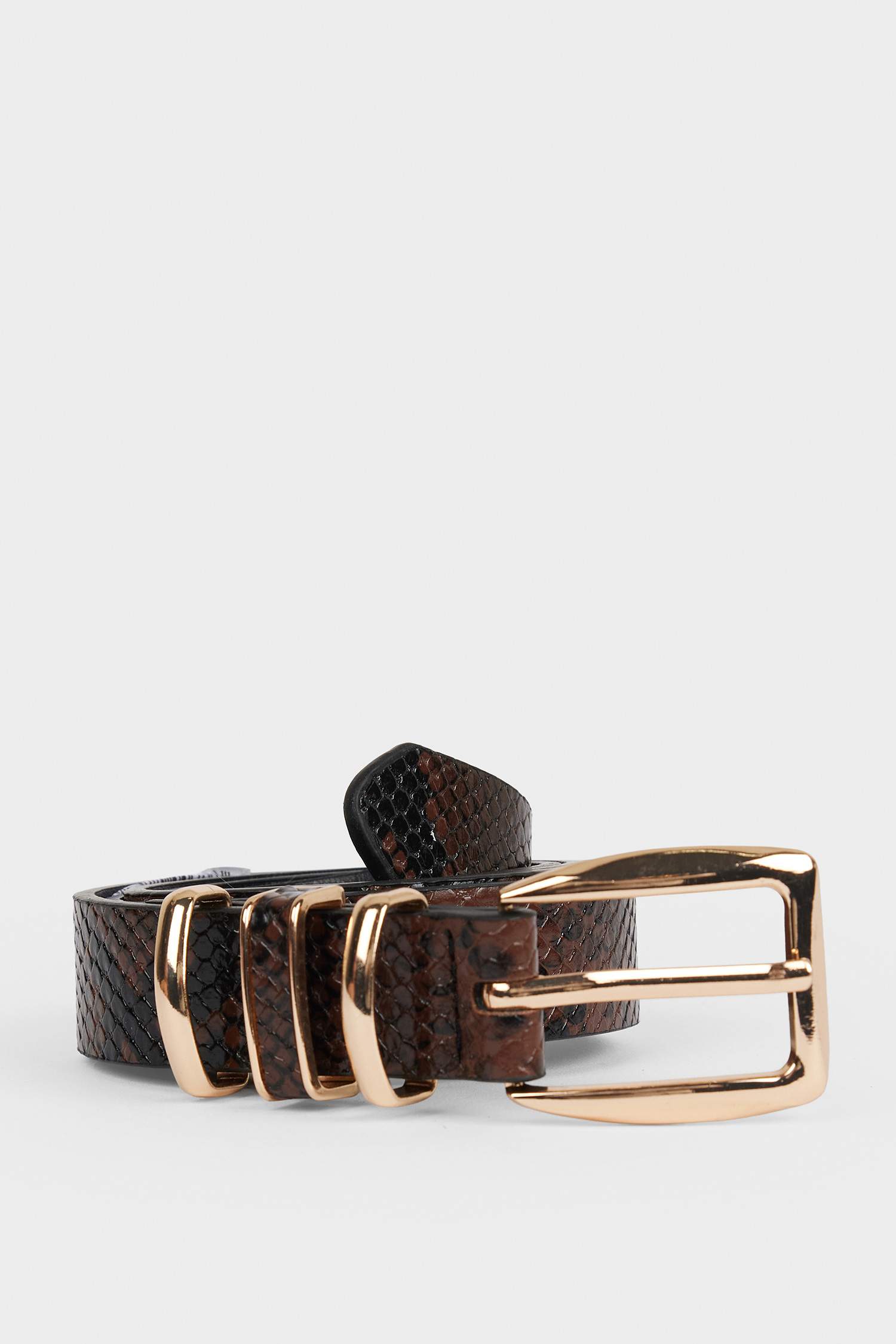 Kadın Yılan Derisi Desenli Suni Deri Günlük Kemer