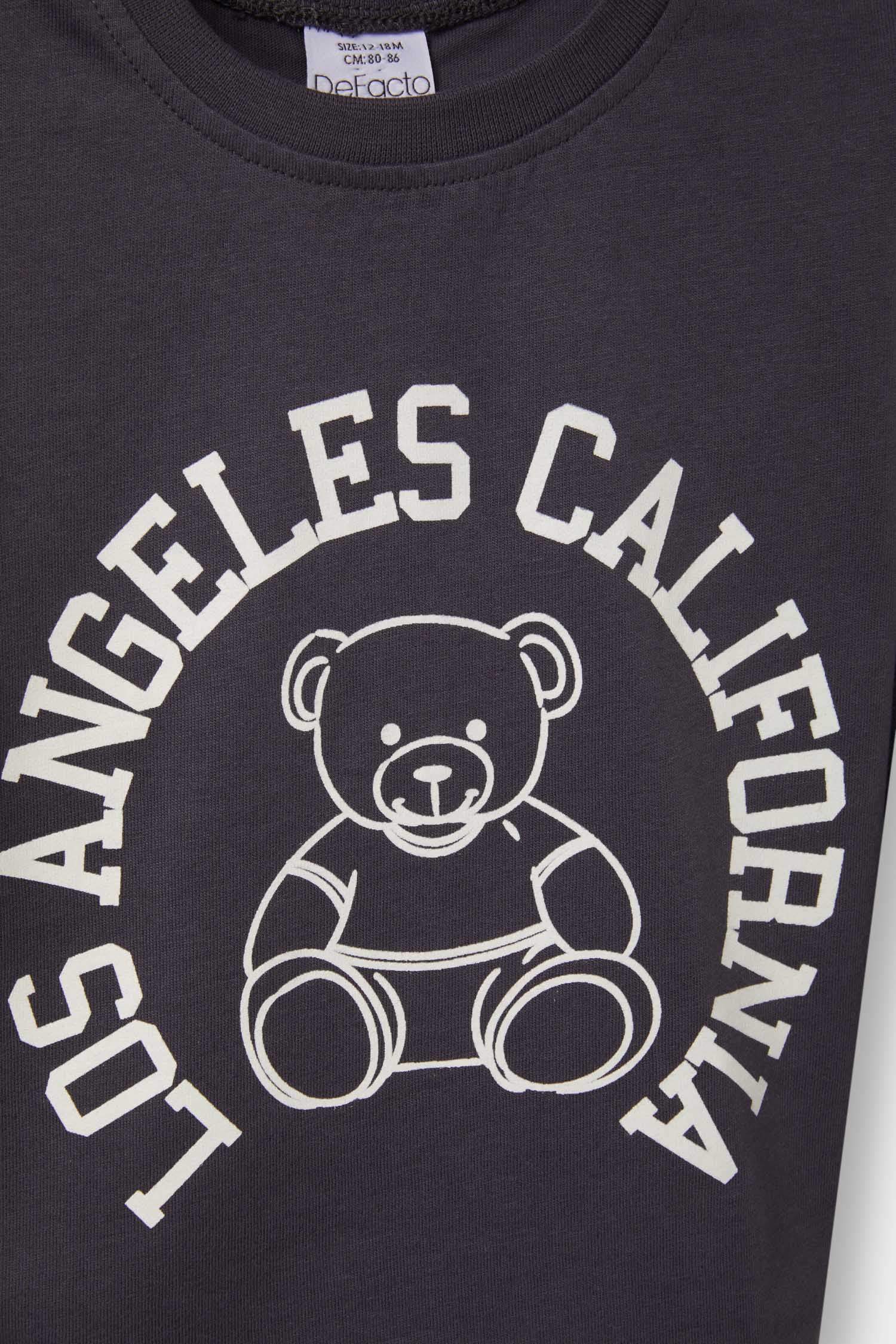 Erkek Bebek Bisiklet Yaka Baskılı 2'li Uzun Kollu Tişört