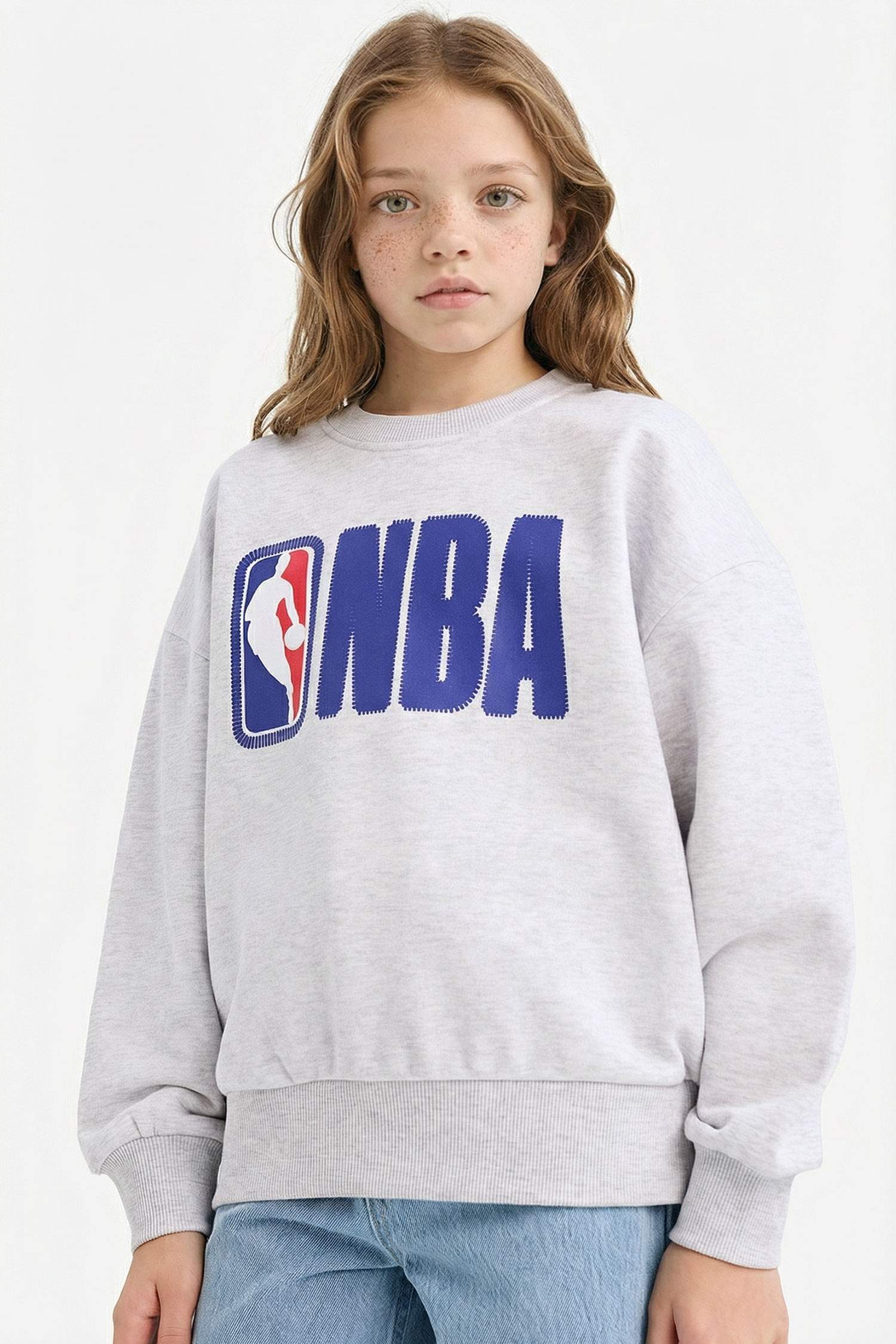Kız Çocuk NBA Oversize Geniş Kalıp Bisiklet Yaka Sweatshirt