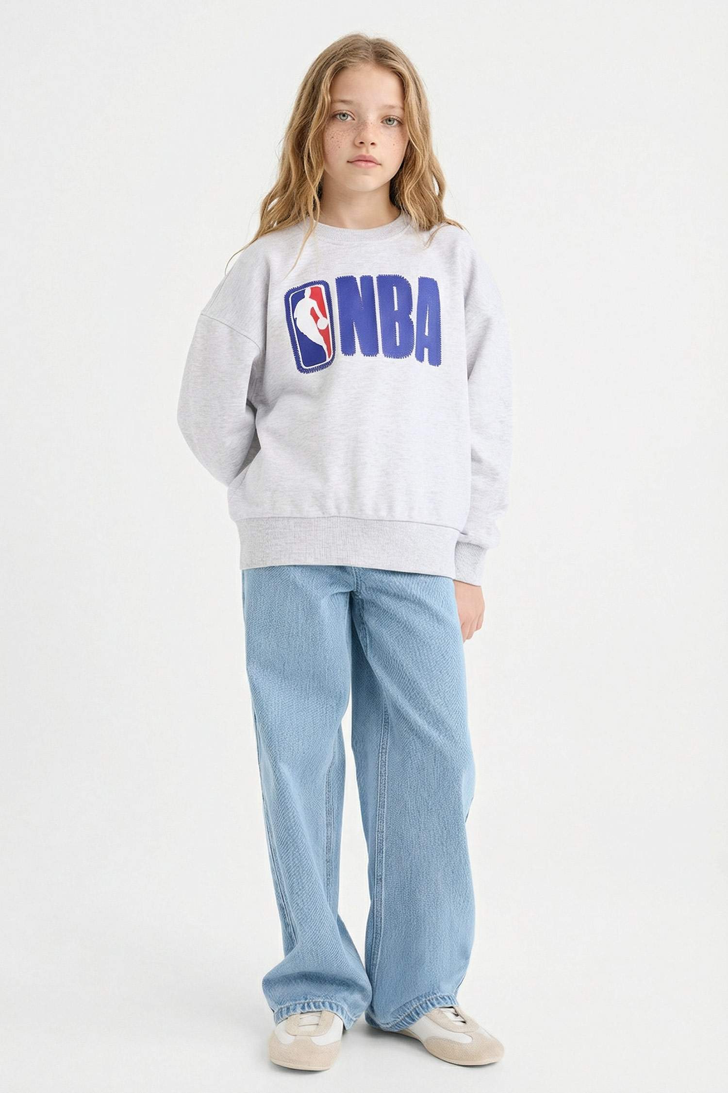 Kız Çocuk NBA Oversize Geniş Kalıp Bisiklet Yaka Sweatshirt