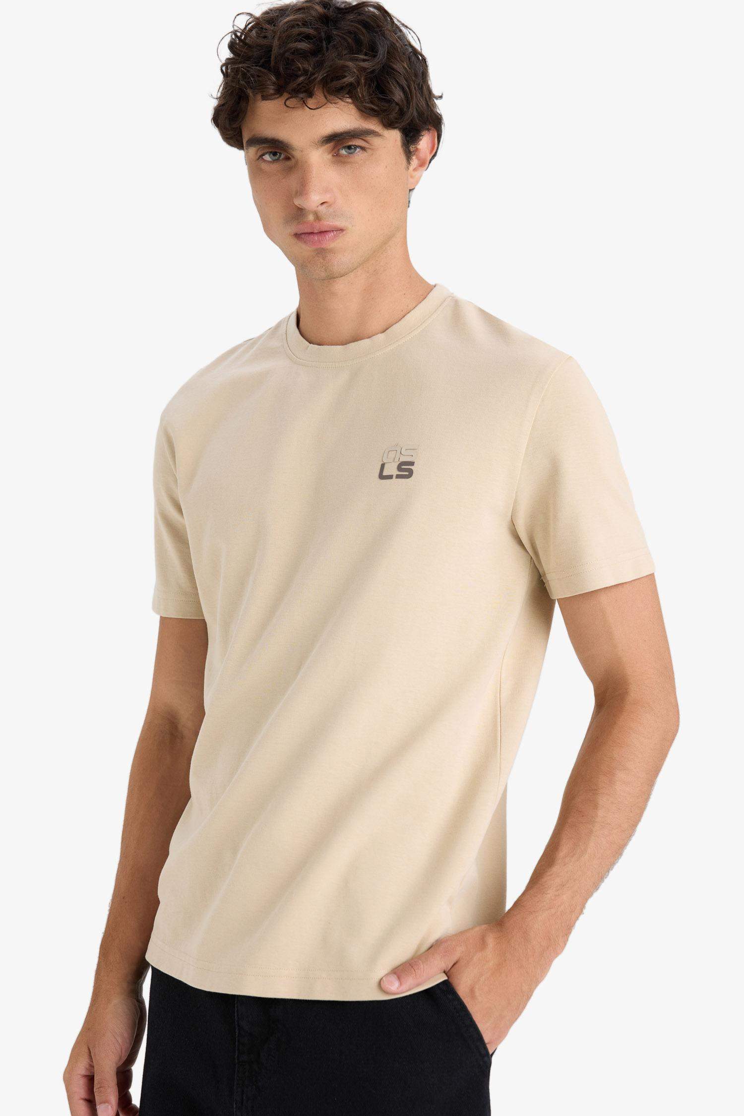 Regular Fit Crew Neck Slogan Pattern Short Sleeve T-Shirt