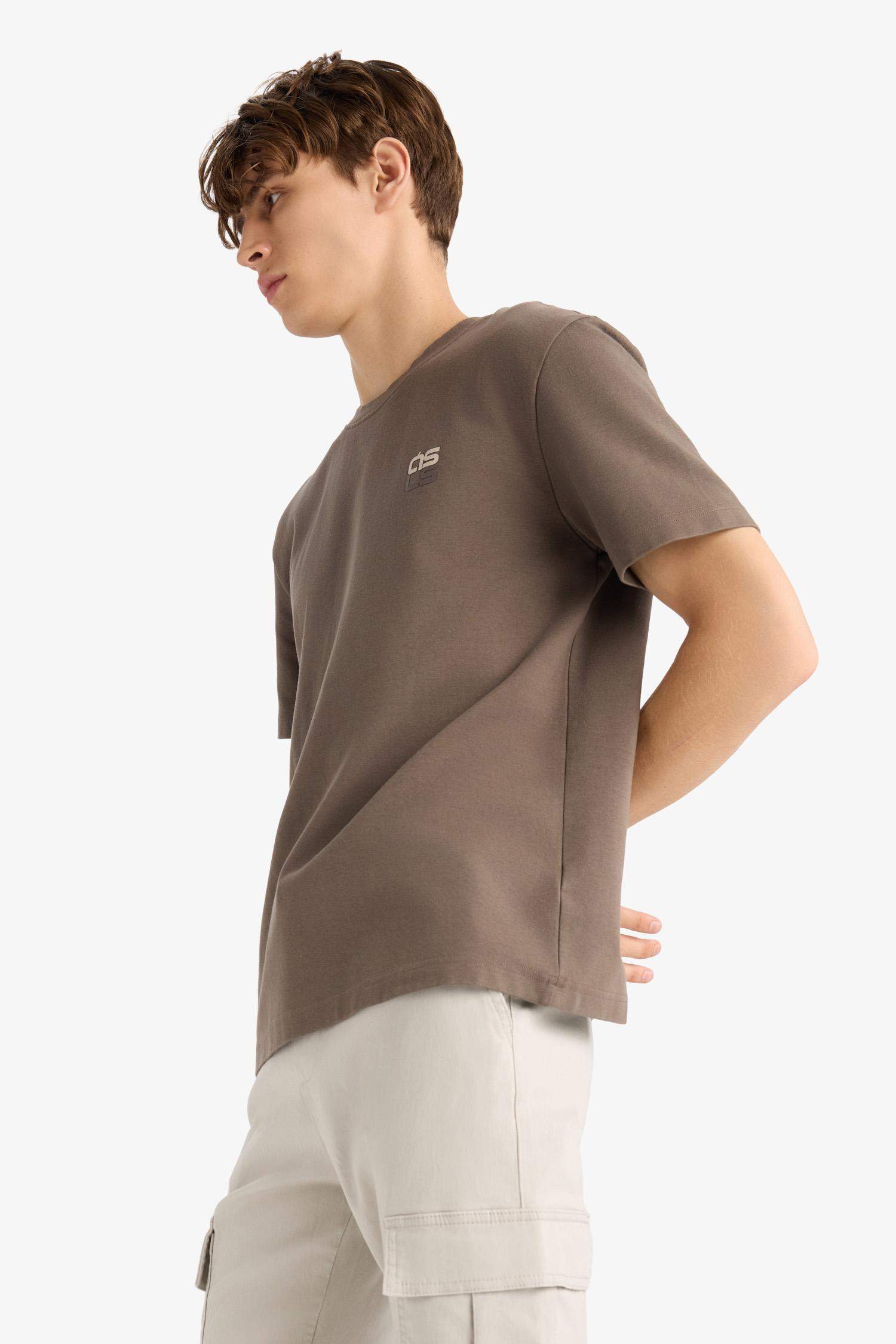 تيشيرت نص ردن مطبوع بياخة مستديرة وقصة عادية