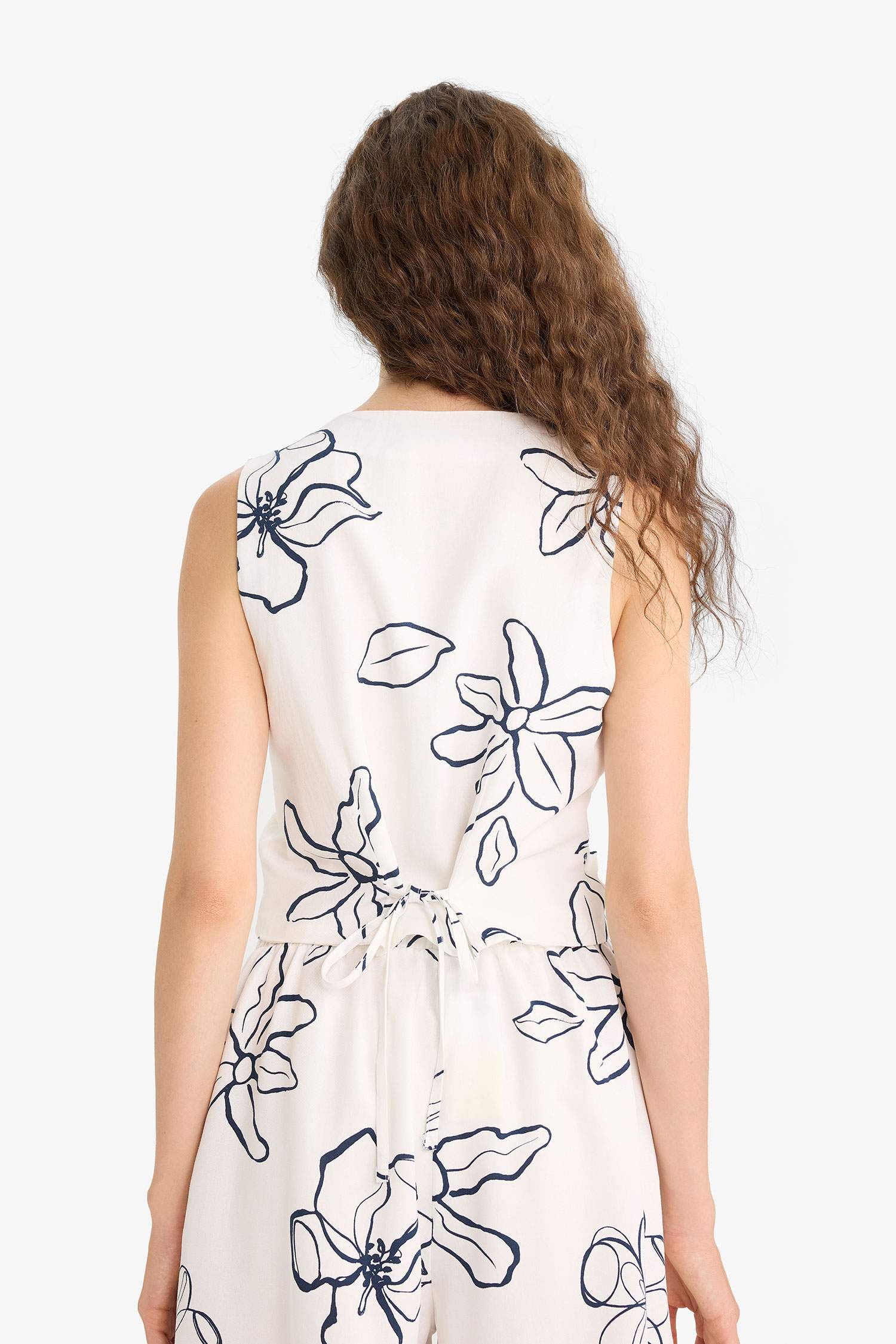 V Neck Floral Linen Blend Blazer Vest