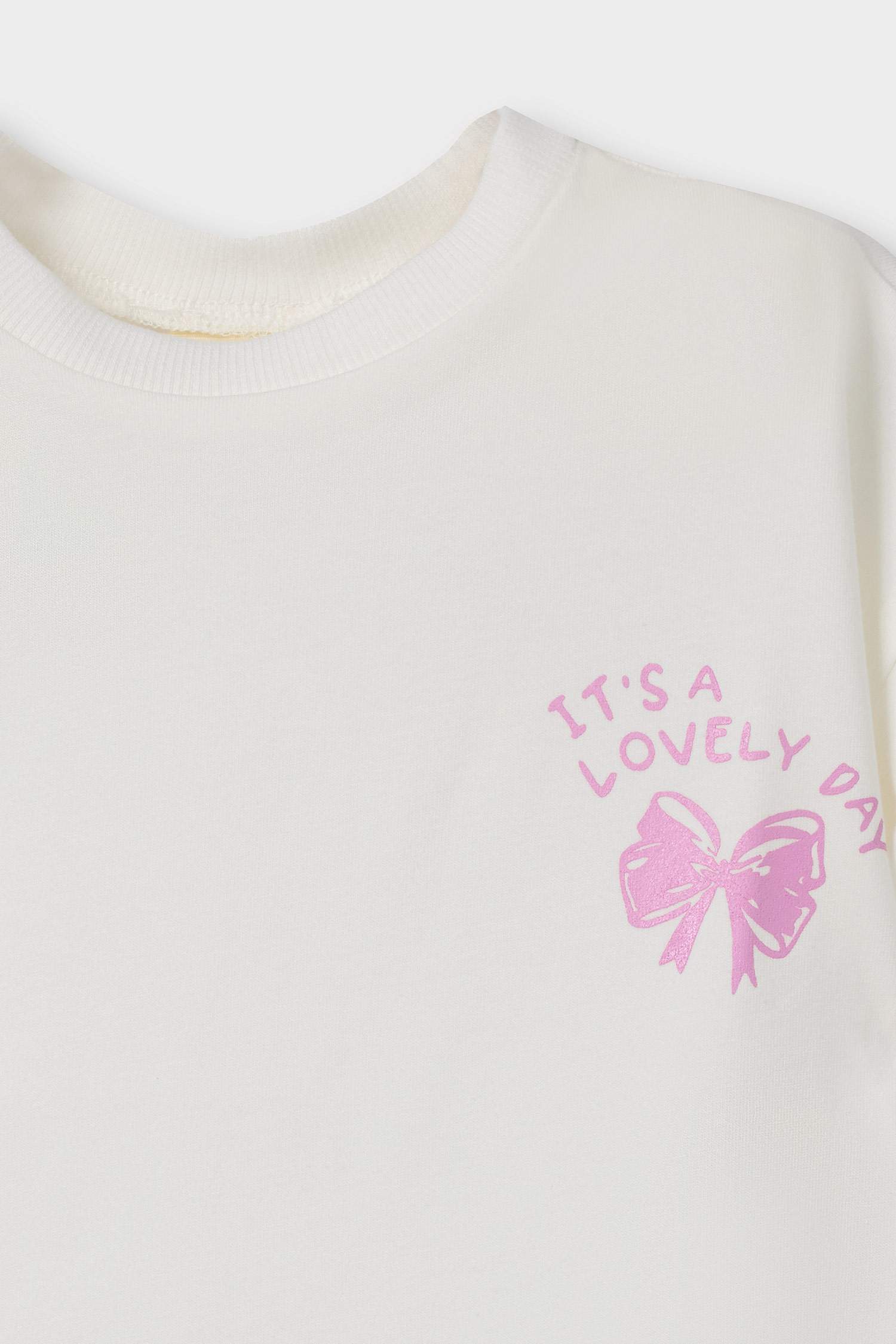 Kız Bebek Bisiklet Yaka Baskılı Kısa Kollu Tişört 