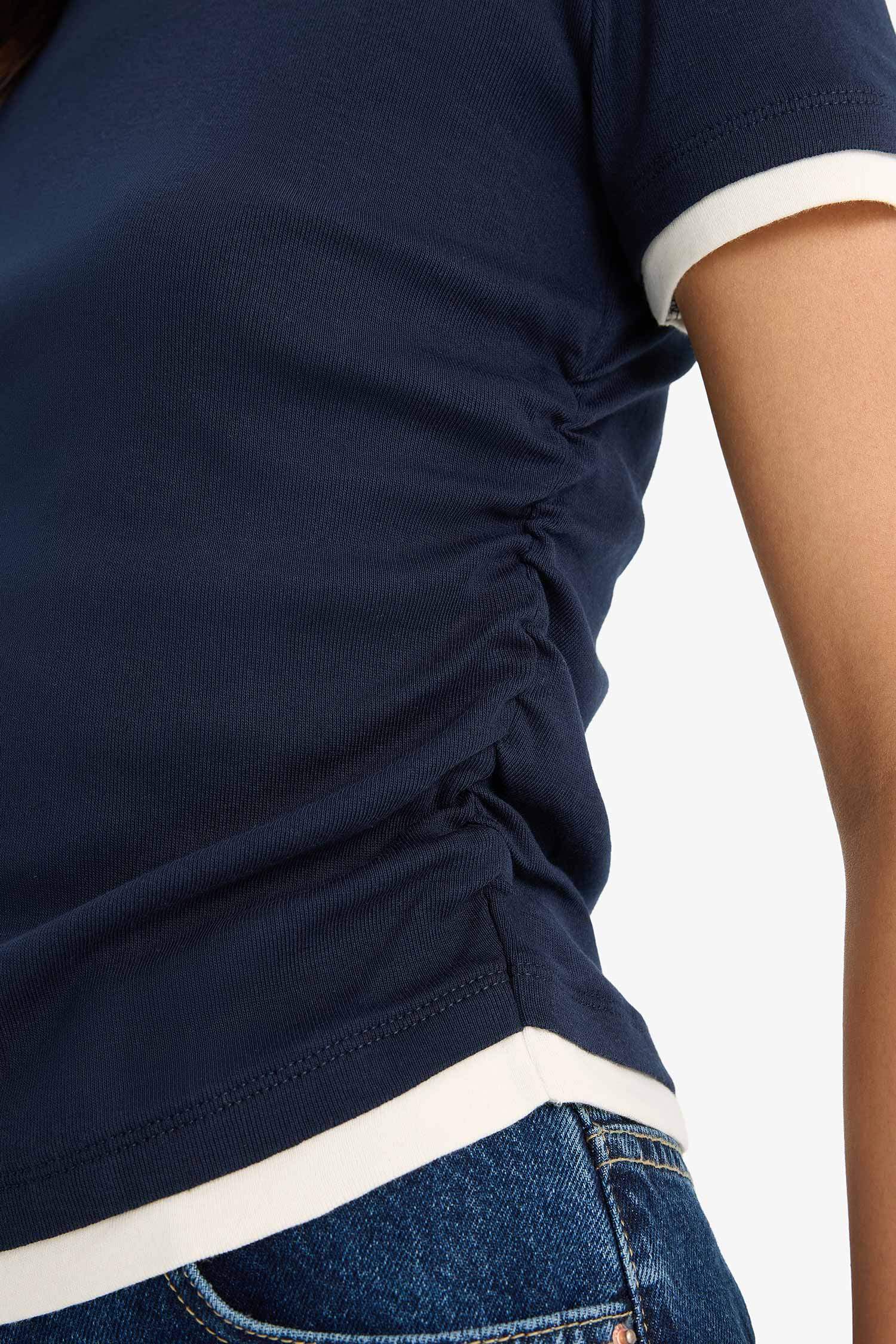 Slim Fit Dar Kesim Bisiklet Yaka Ribana Kısa Kollu Tişört