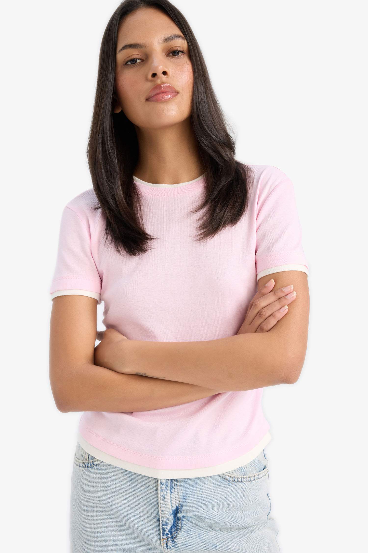 Slim Fit Crew Neck Ribbed Short Sleeve T-Shirt