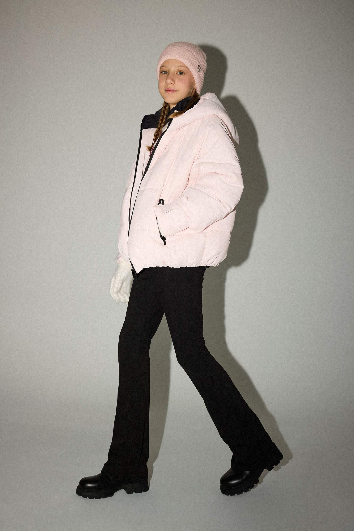 Kız Çocuk Su Geçirmez Kapüşonlu Fermuarlı Şişme Kayak Montu