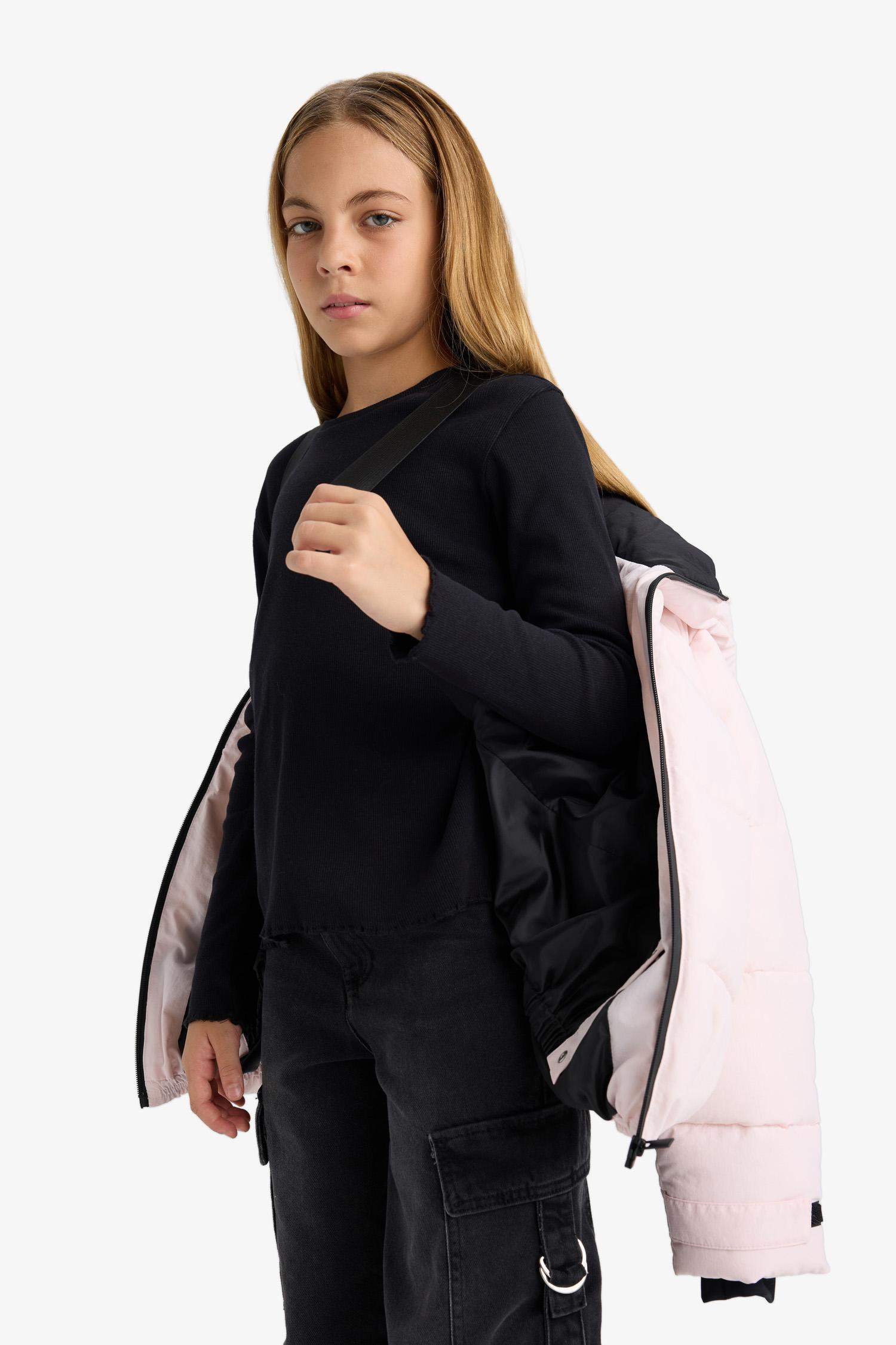 جاكيت تزلج بناتي مقاوم للماء بغطاء للرأس