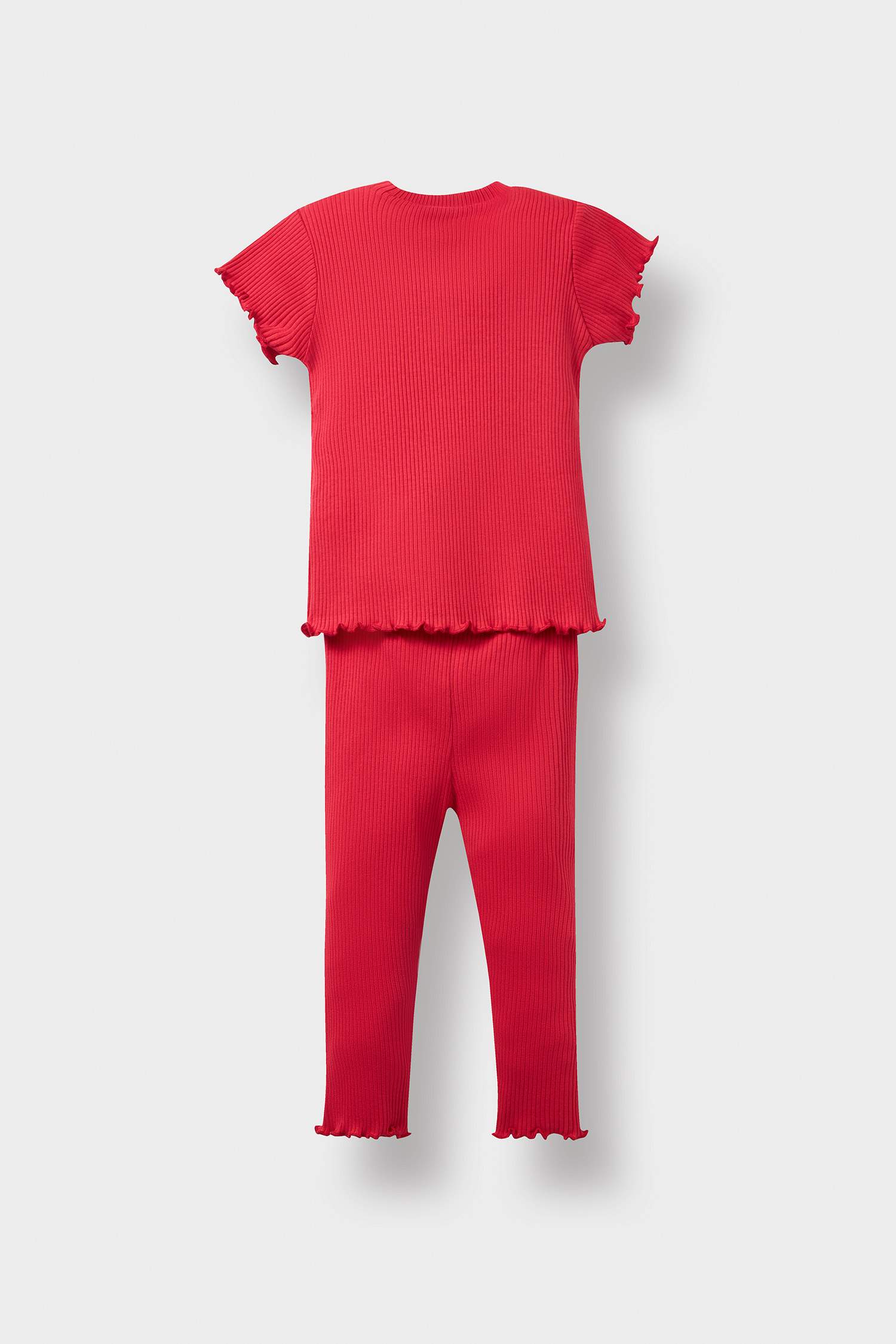 طقم بيبي بناتي تيشيرت وليجن مضلع قصة عادية - قطعتين