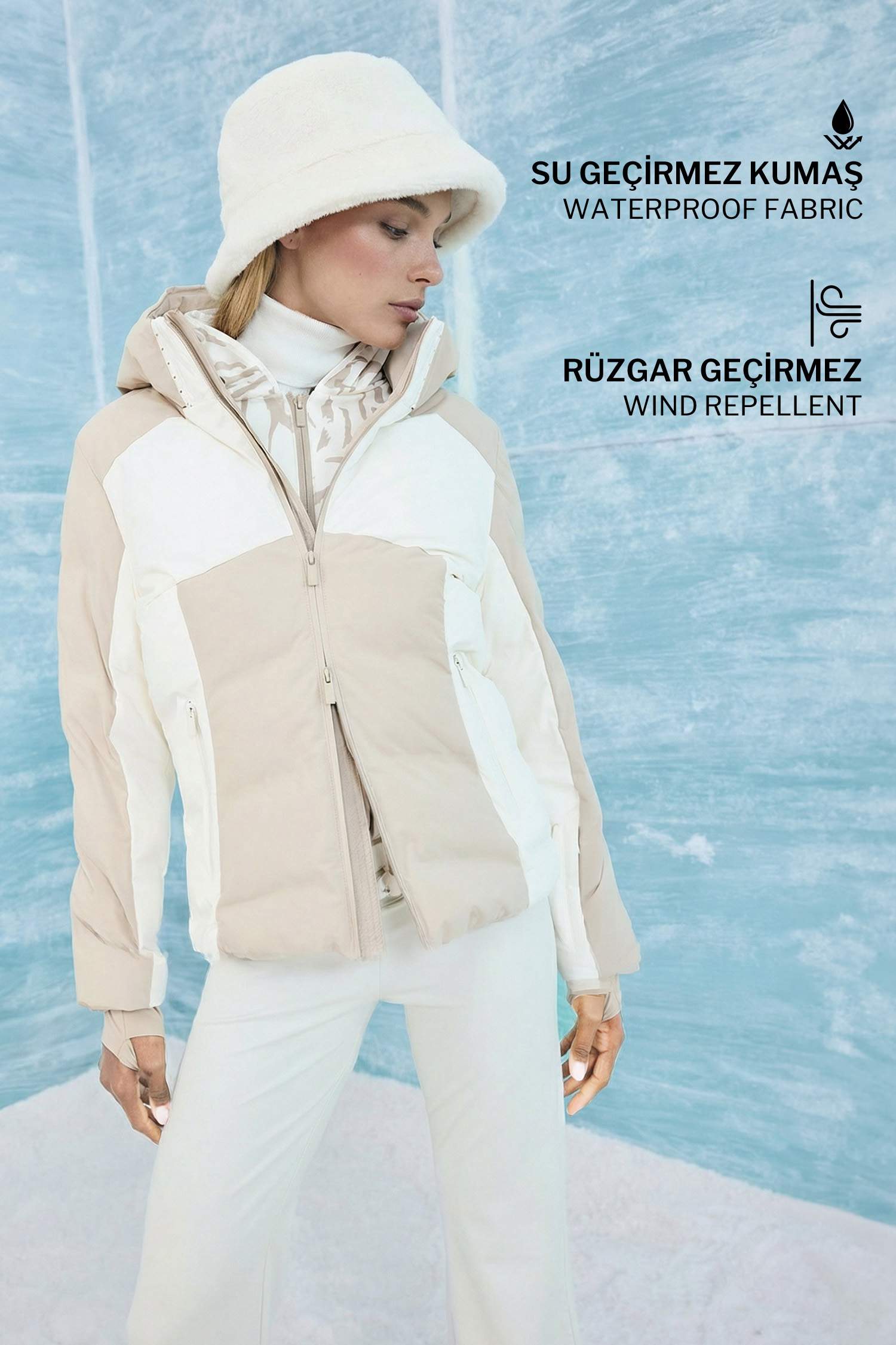 Veste de ski déperlante à capuche zippée Coupe régulière