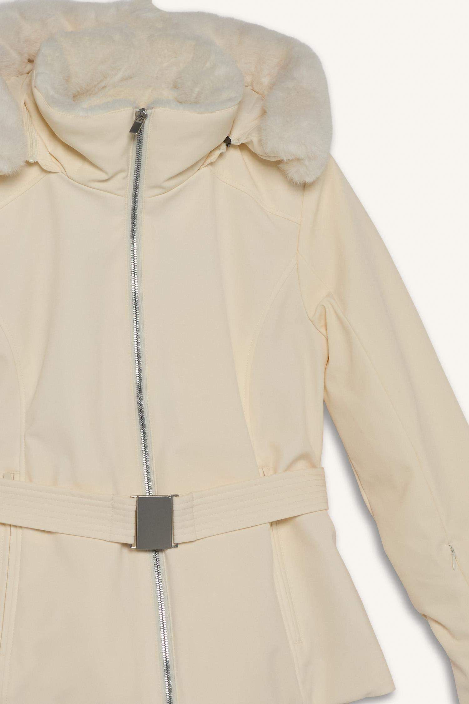 Waterproof Slim Fit Belted Hooded Softshell Ski Jacket