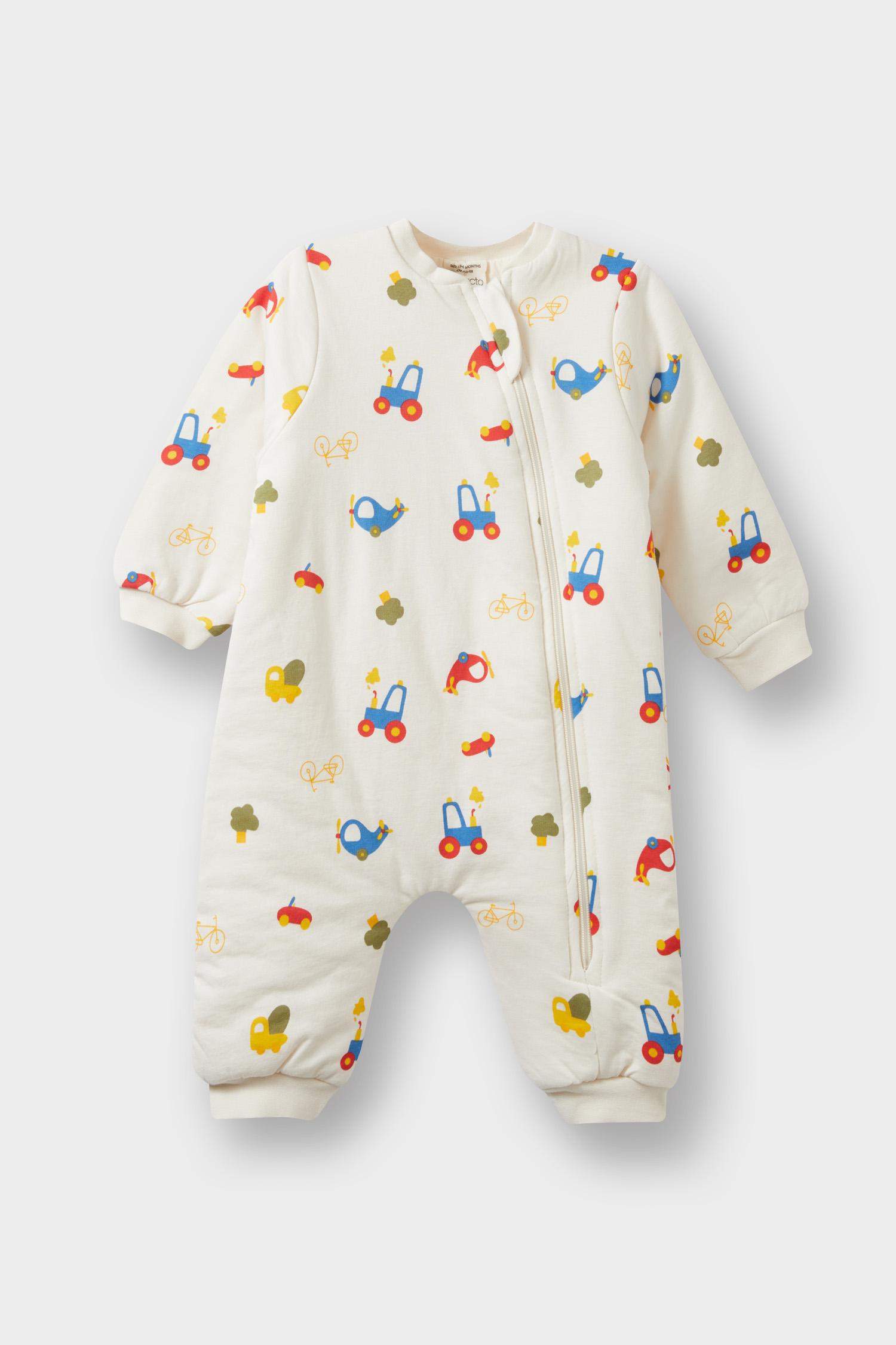 Erkek Bebek 1,6 Tog Elyaf Araç Baskılı Penye Uzun Kollu Tulum