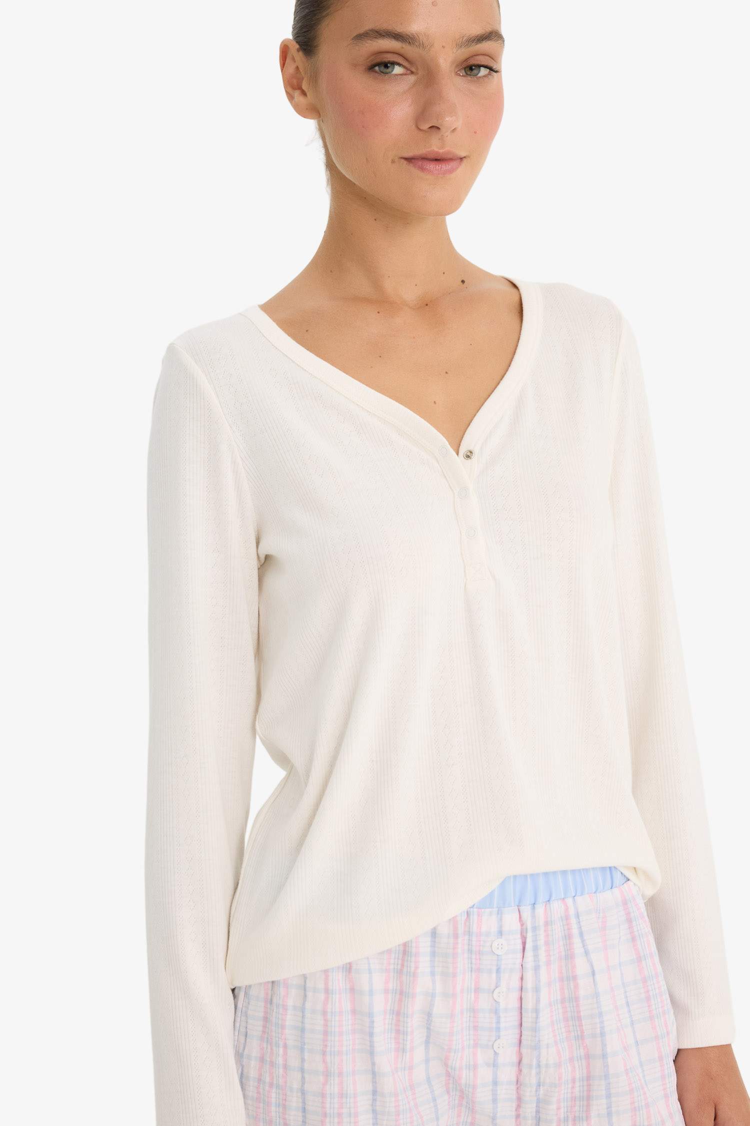 Regular Fit V Yaka Uzun Kollu Pijama Üstü-Fall in Love