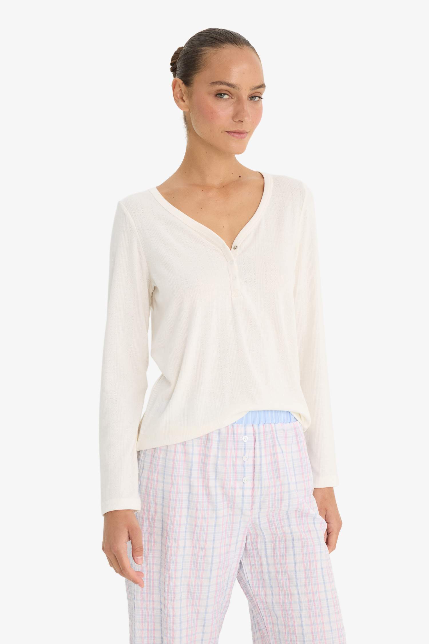 Regular Fit V Yaka Uzun Kollu Pijama Üstü-Fall in Love