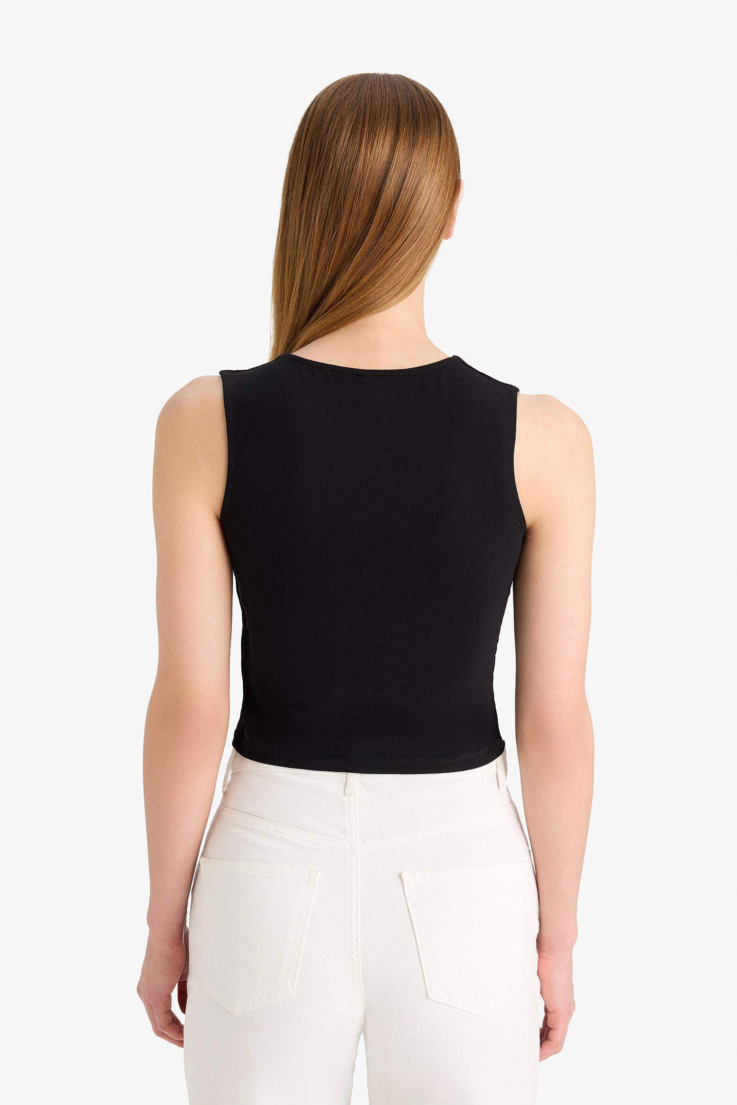 Regular Fit Basic Crew Neck Black Tank Top