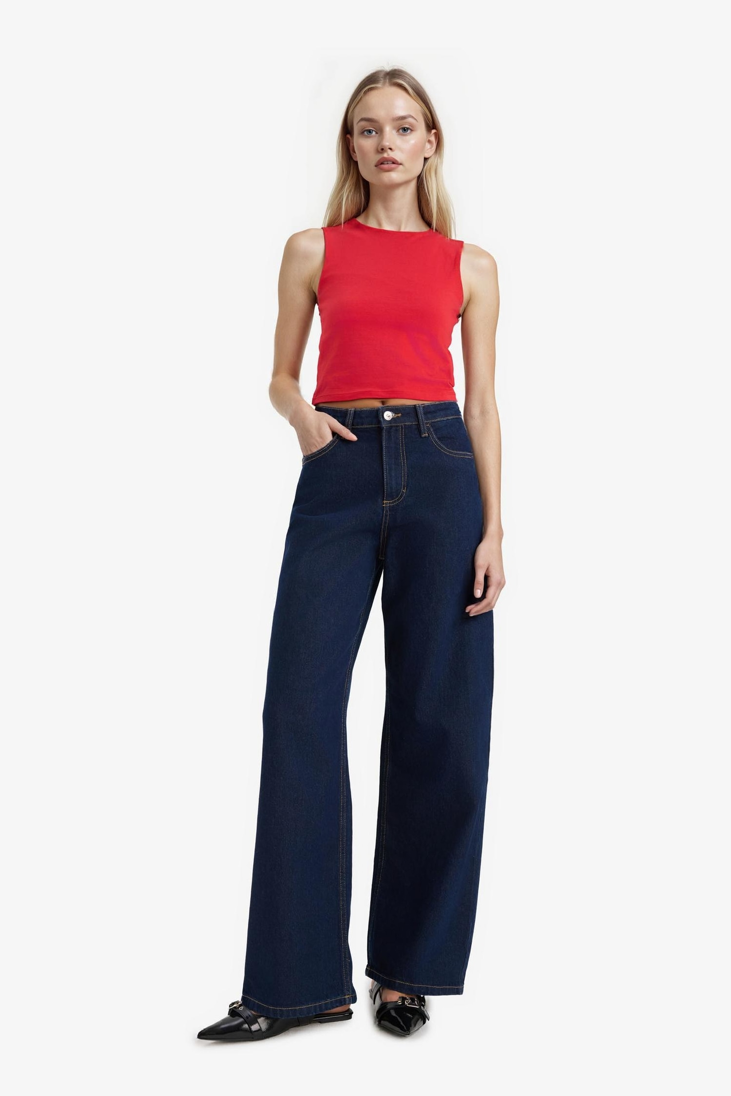 Regular Fit Basic Crew Neck Red Tank Top