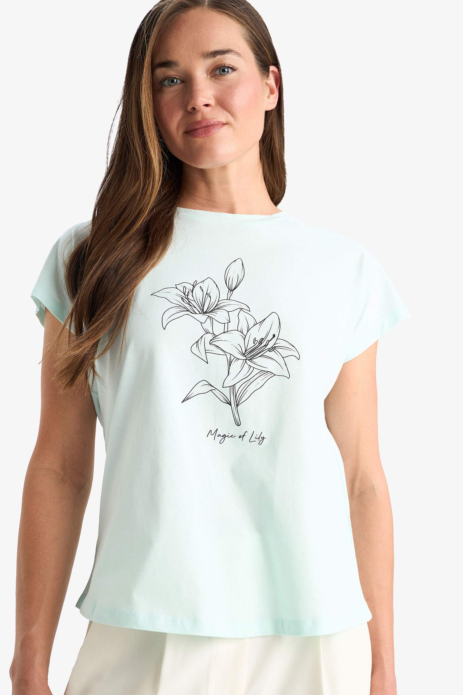 Regular Fit Bisiklet Yaka Baskılı Kısa Kollu Tişört