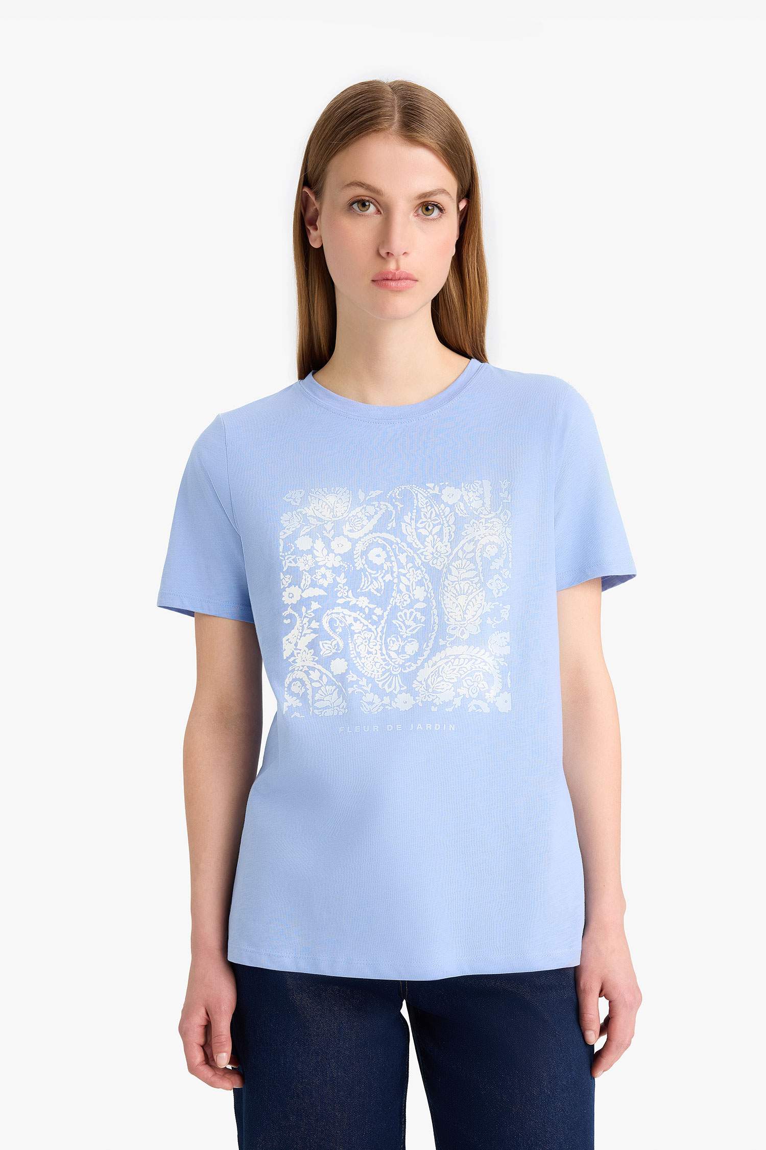 Regular Fit Ethnic Patterned Cotton Short Sleeve T-Shirt