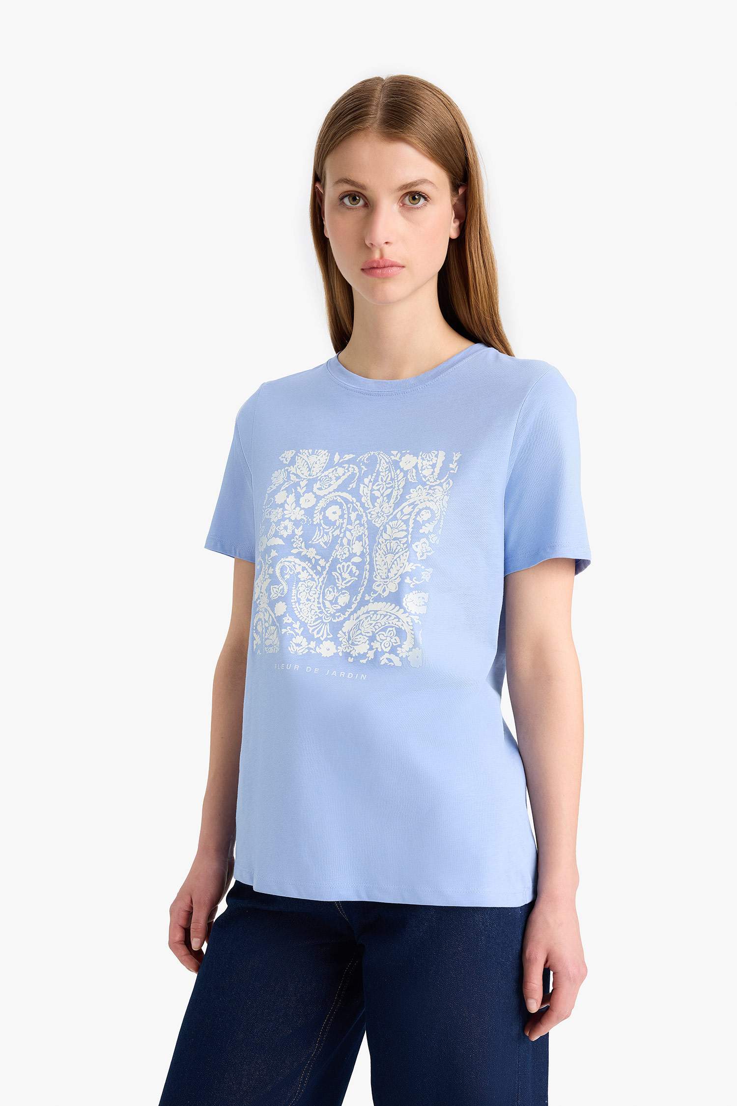 Regular Fit Ethnic Patterned Cotton Short Sleeve T-Shirt