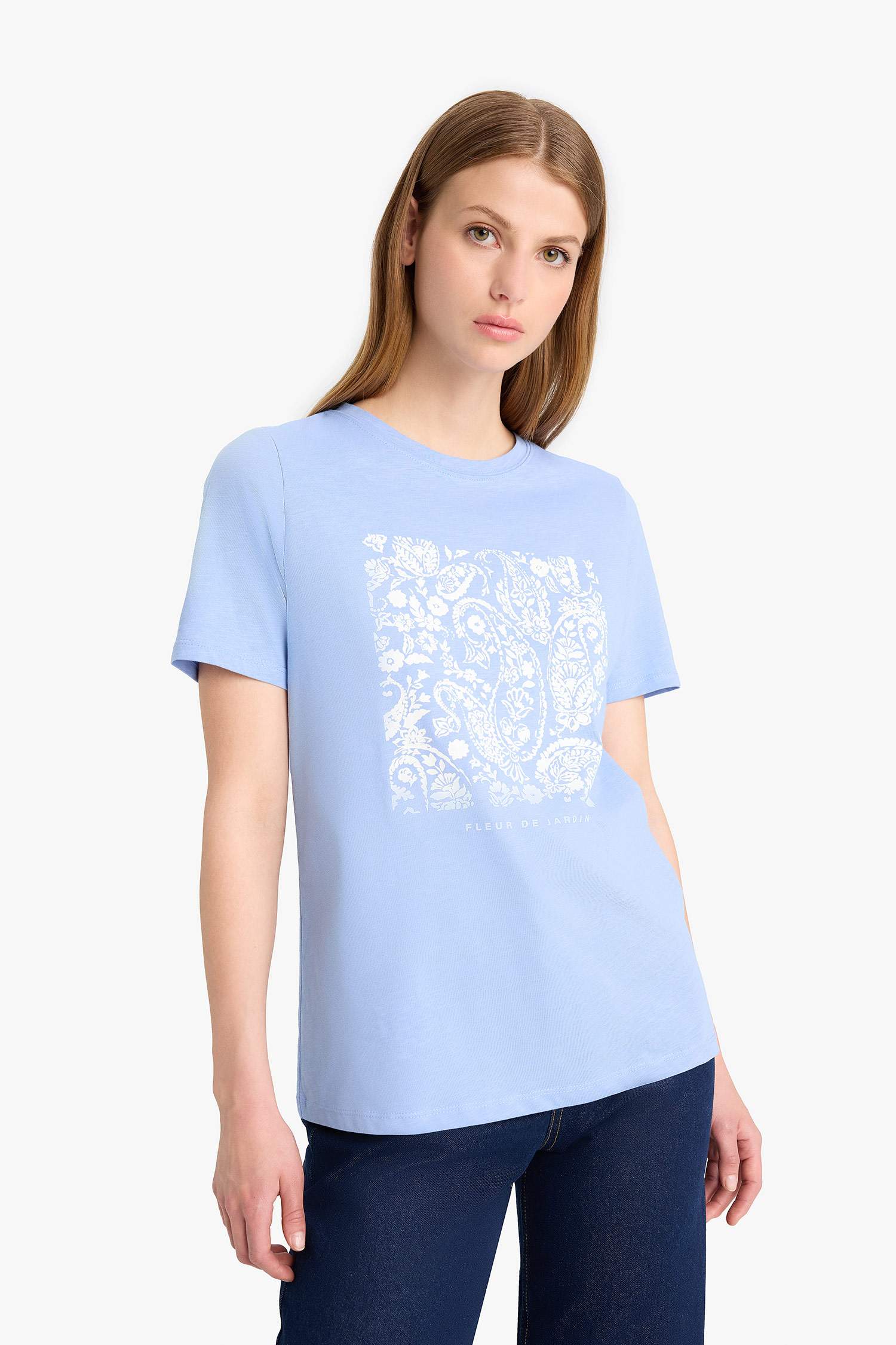 Regular Fit Ethnic Patterned Cotton Short Sleeve T-Shirt