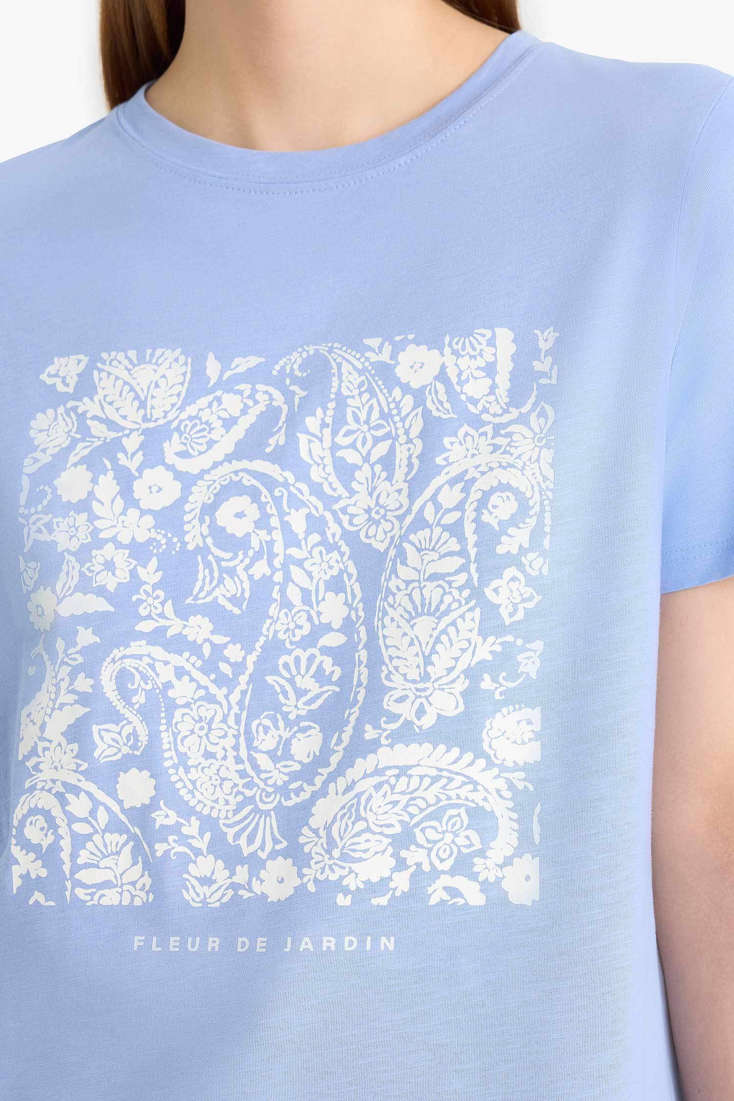 Regular Fit Ethnic Patterned Cotton Short Sleeve T-Shirt