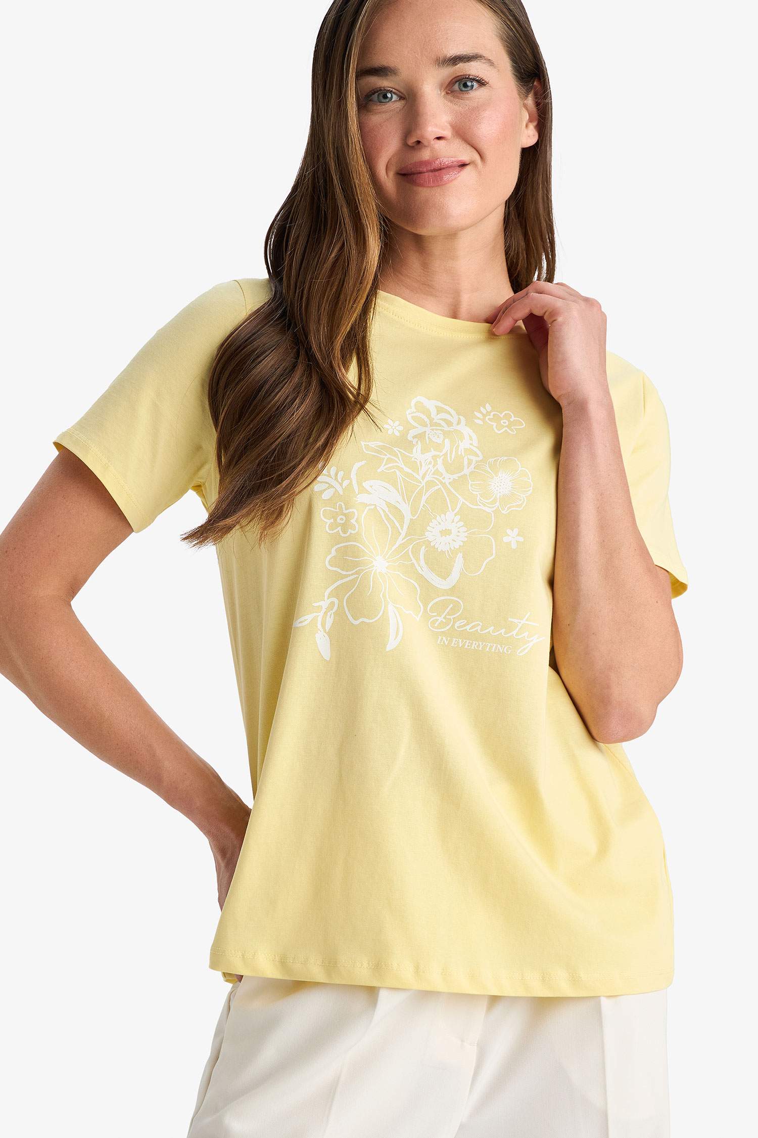 Regular Fit Crew Neck Ethnic Patterned Cotton T-Shirt