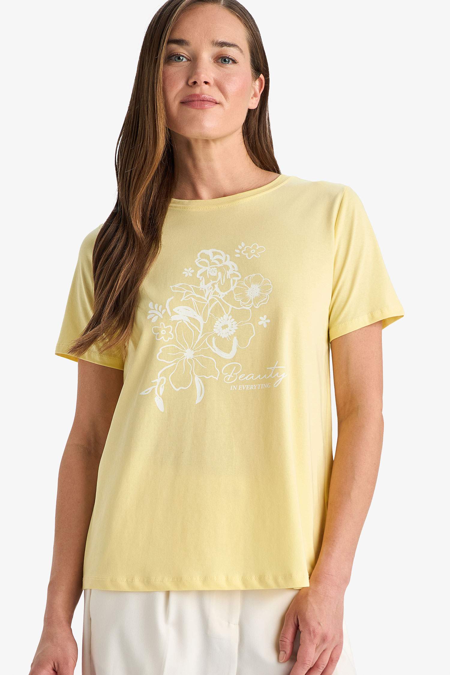 Regular Fit Crew Neck Ethnic Patterned Cotton T-Shirt