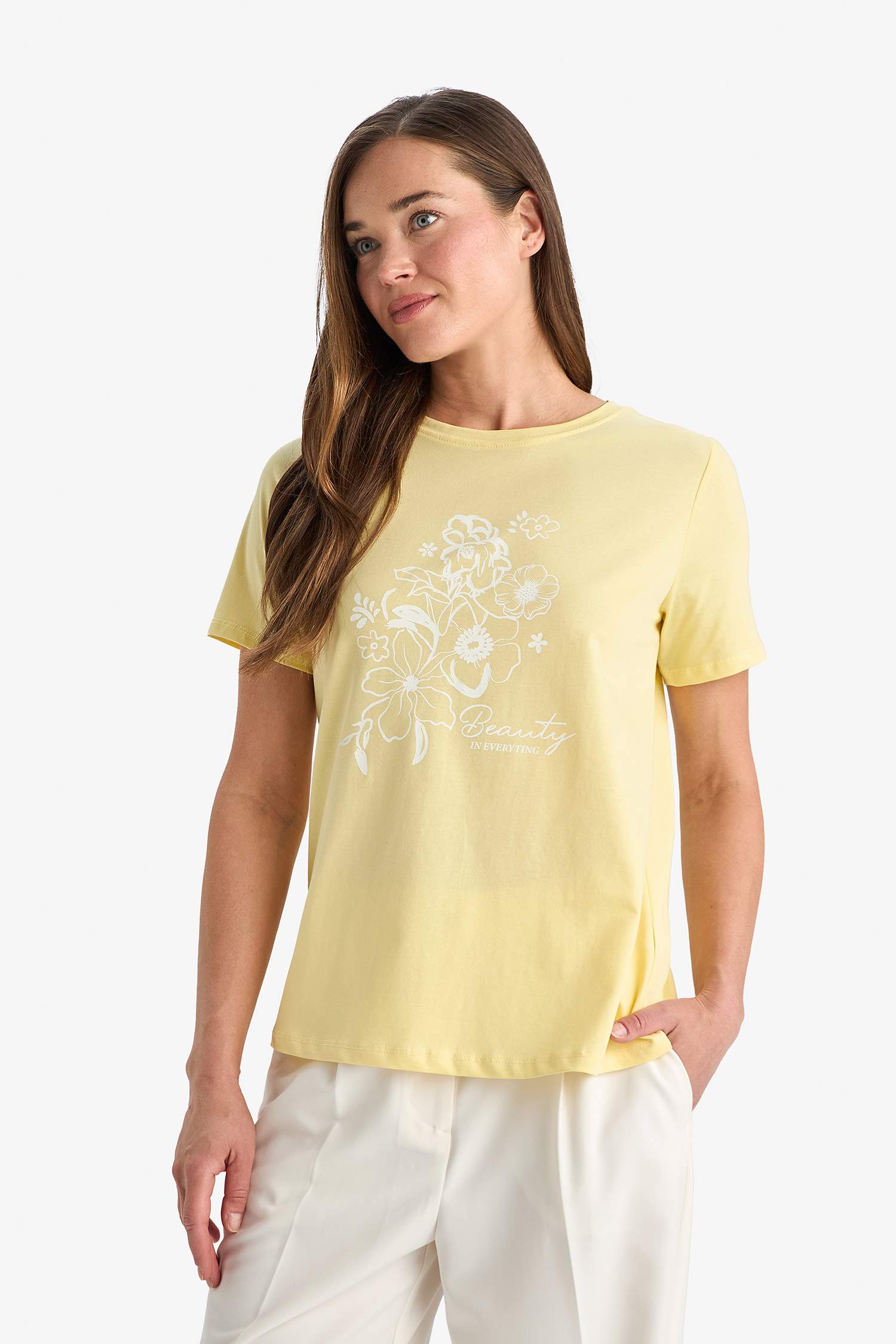 Regular Fit Crew Neck Ethnic Patterned Cotton T-Shirt