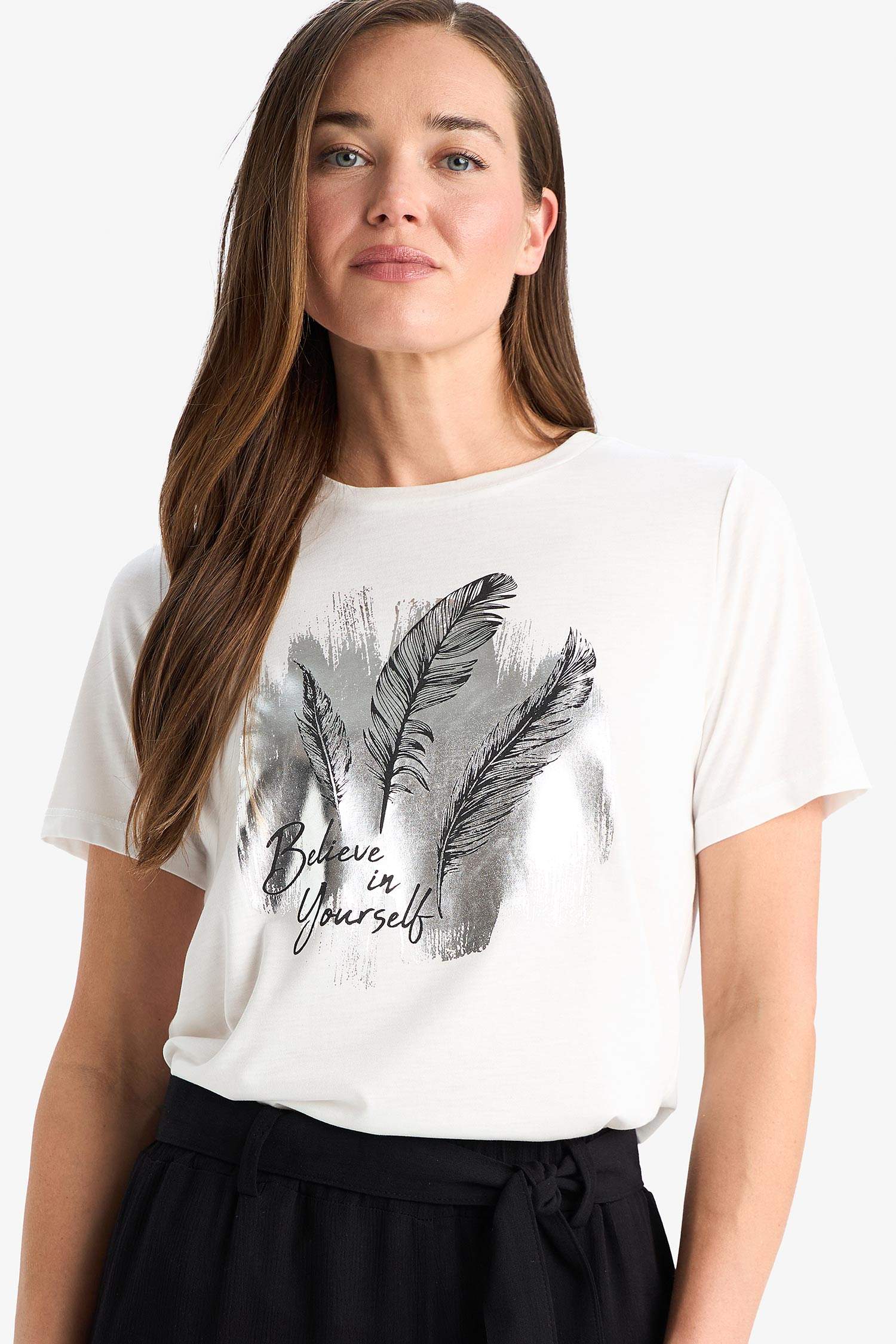 Regular Fit Bisiklet Yaka Baskılı Kısa Kollu Tişört