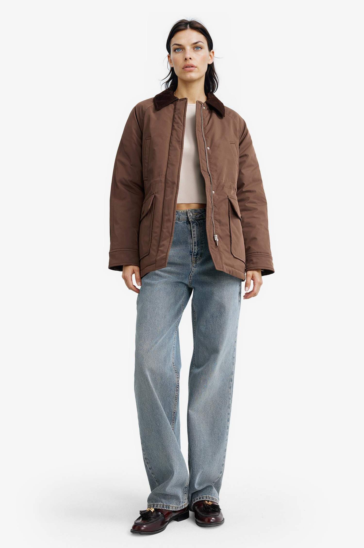 Regular Fit Kontrast Yaka Fermuarlı Parka